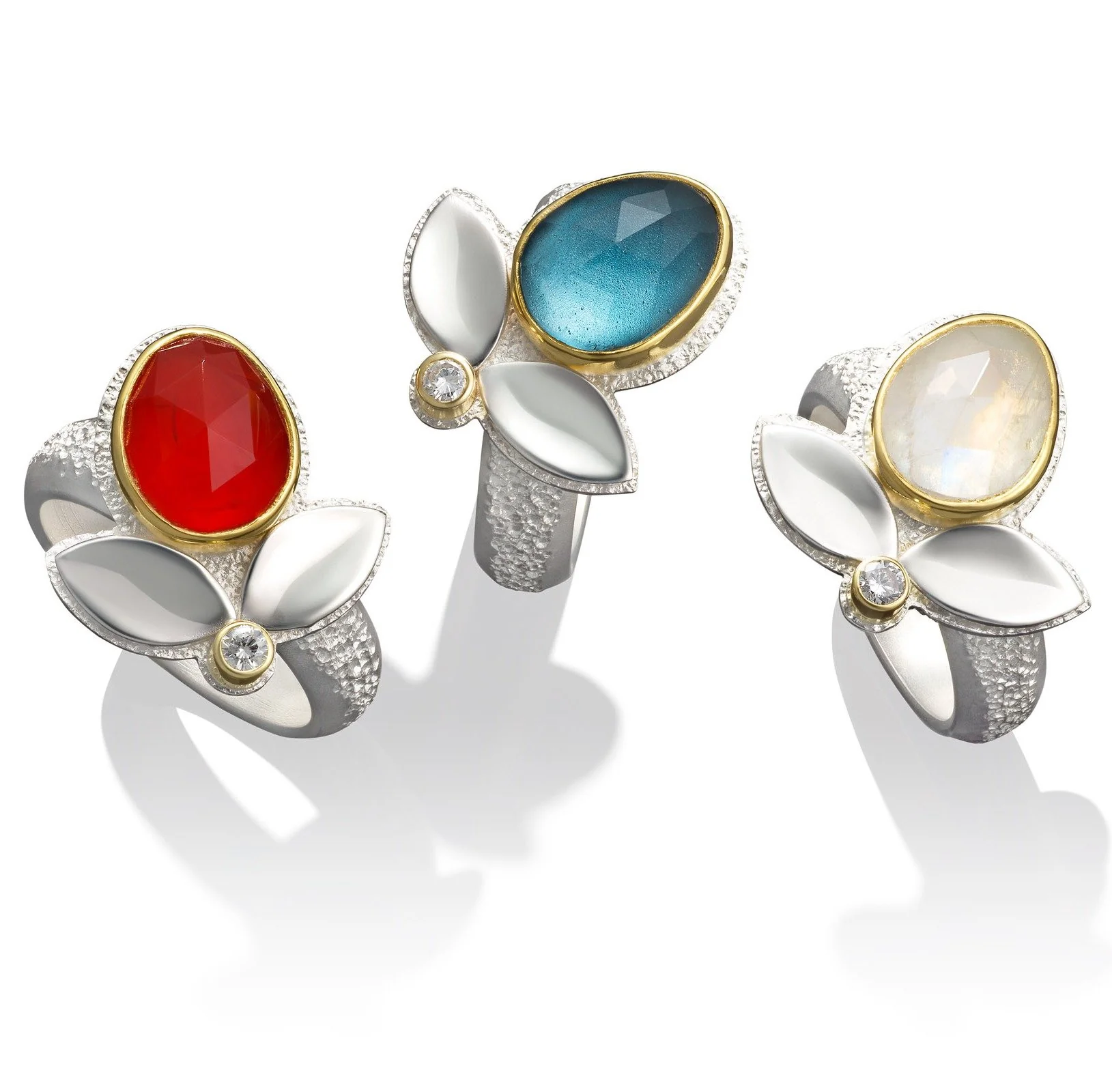 Leaf Ring with Diamond - Silver/Blue Topaz - Image 2