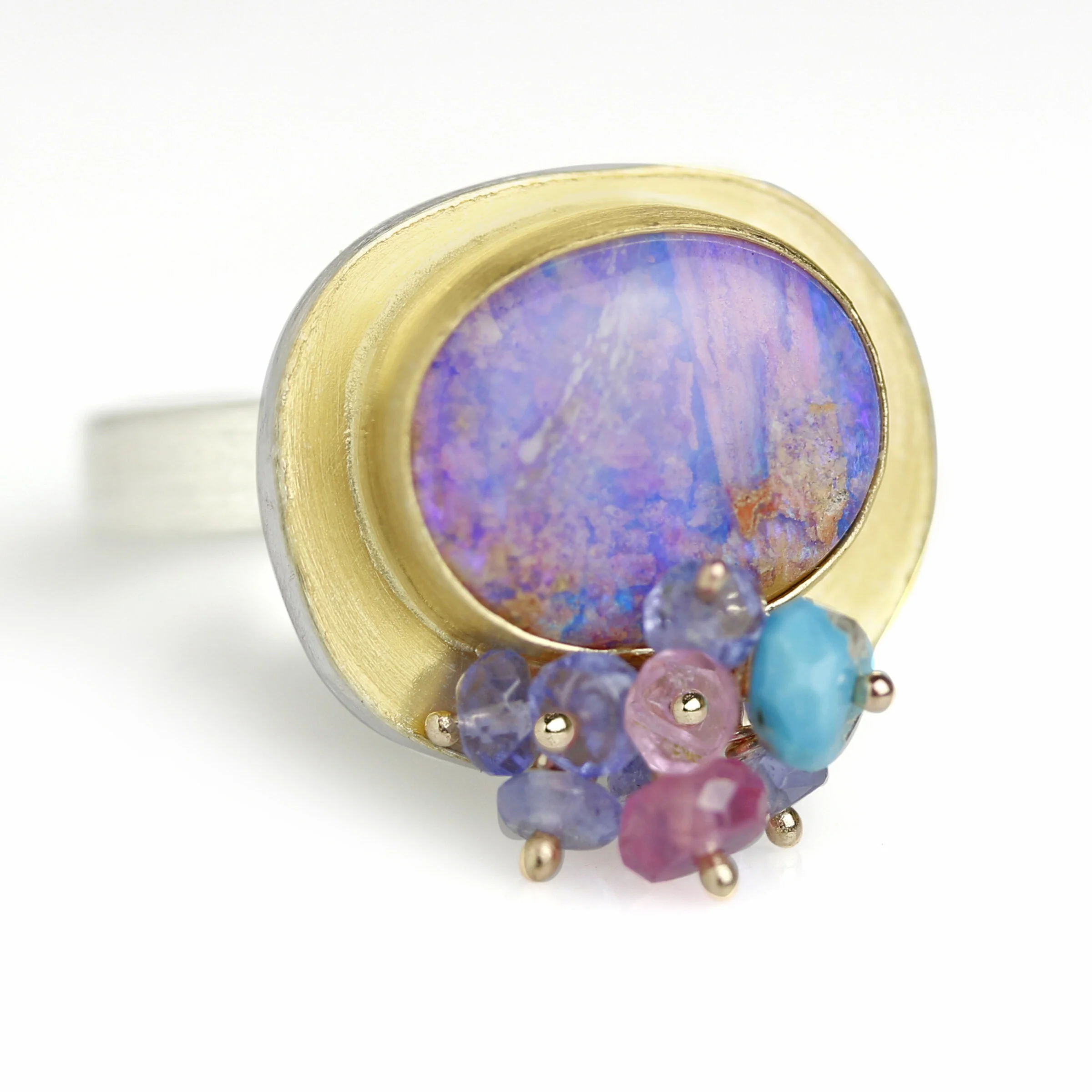 Lilac Crystal Boulder Opal Ring with Multi Cluster - Image 3