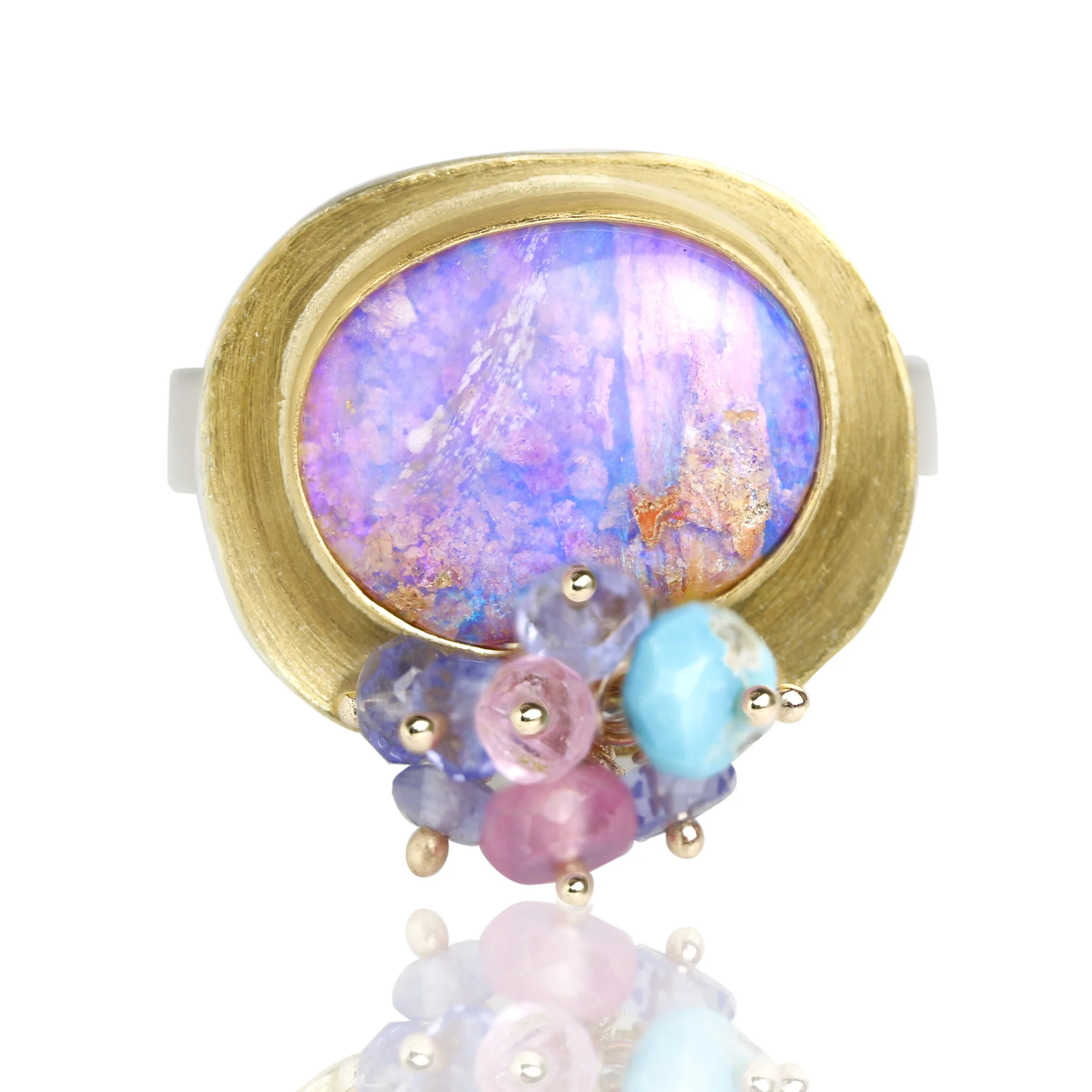 Lilac Crystal Boulder Opal Ring with Multi Cluster - Image 5