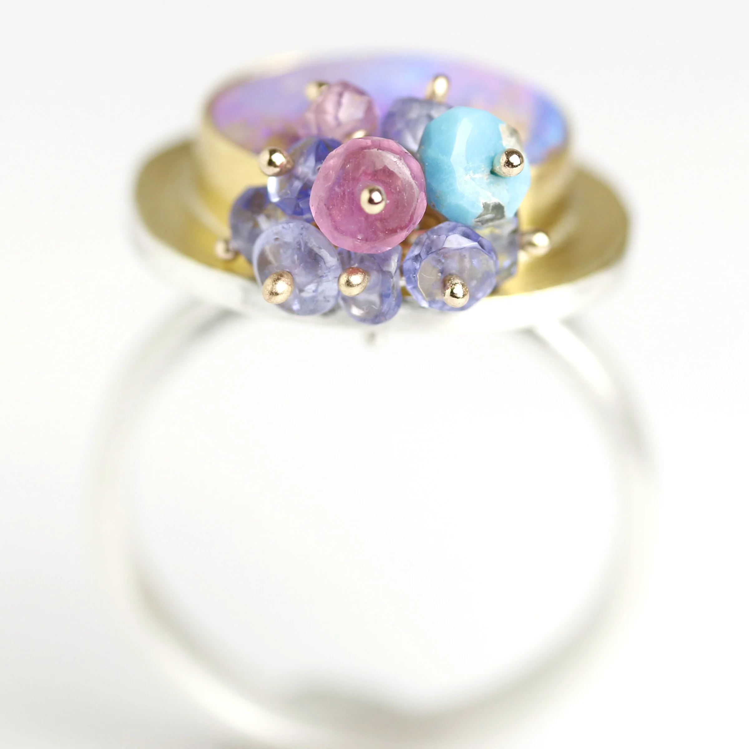 Lilac Crystal Boulder Opal Ring with Multi Cluster - Image 6