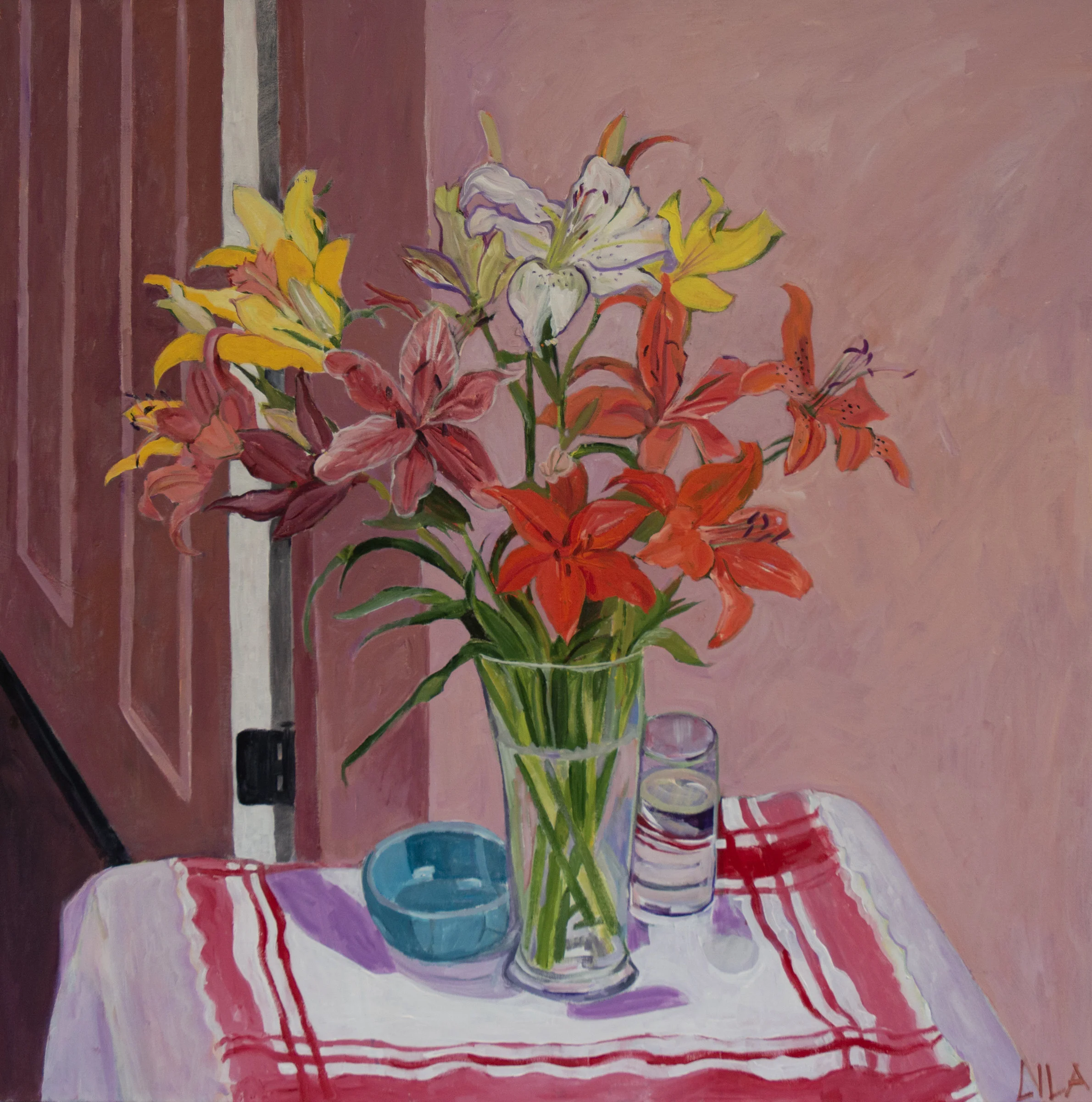 Lilies and Door - Acrylic Painting