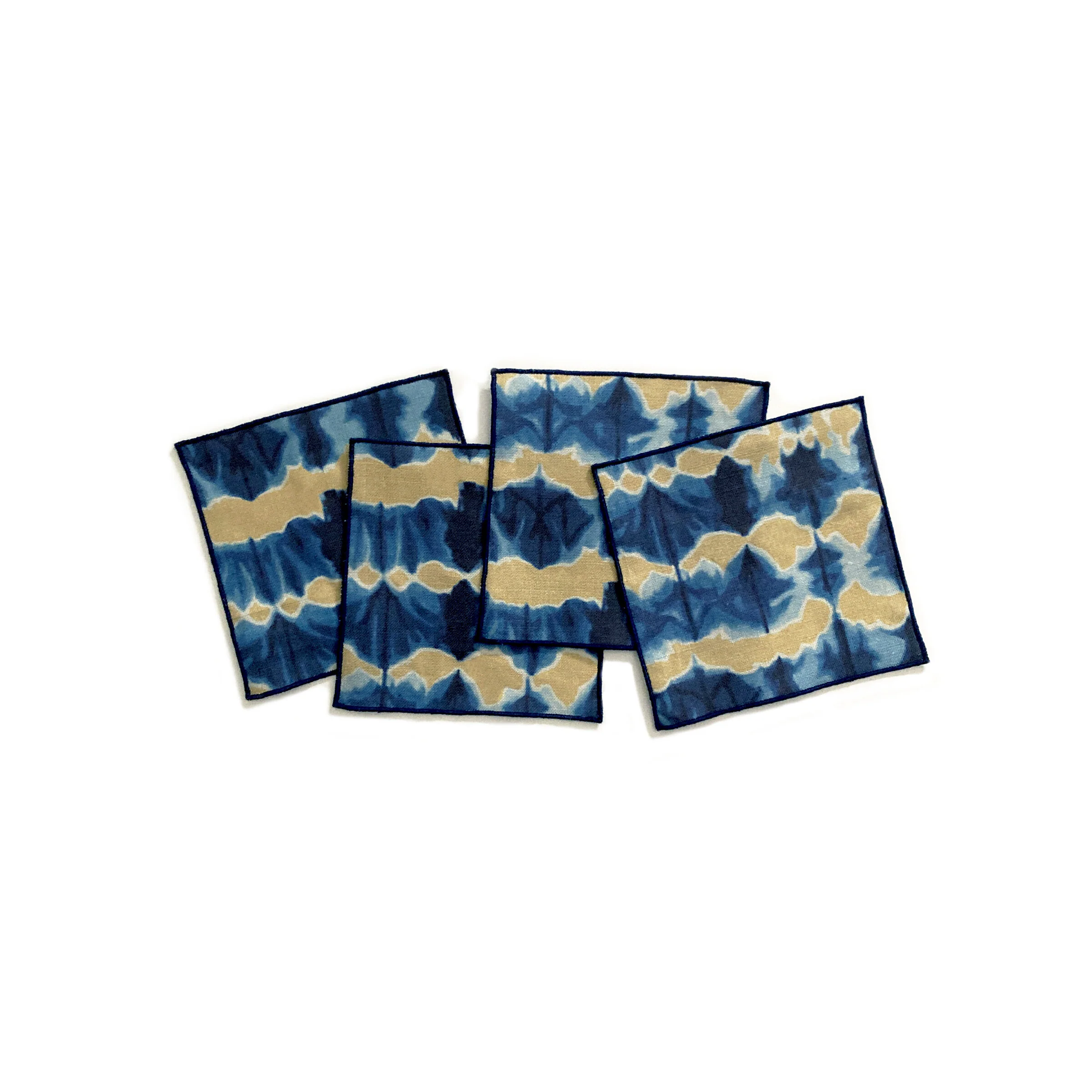 Indigo Cocktail Napkin Set - Gold, Wave