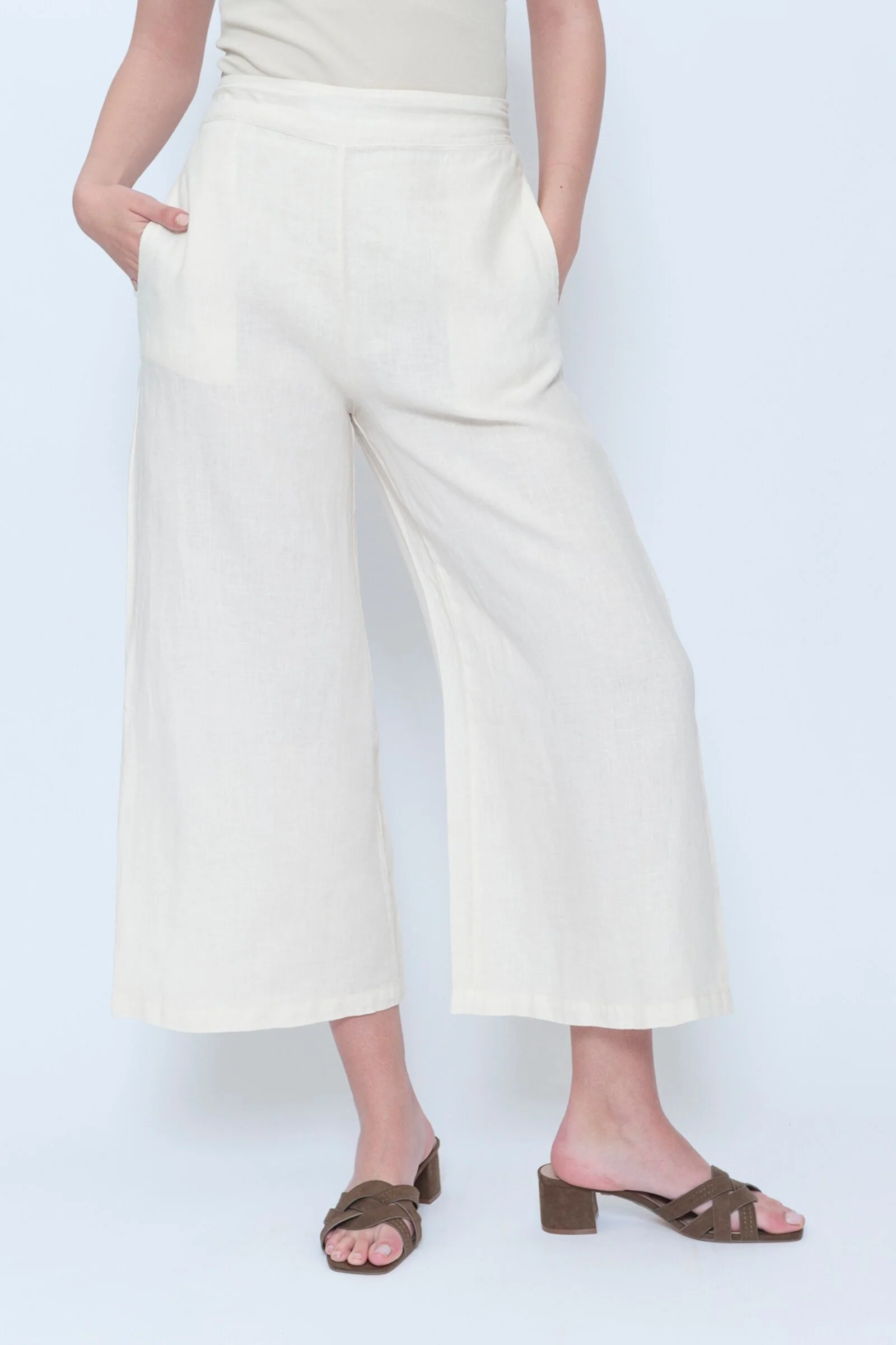 Linen Wide Leg Crop Pant - Ecru