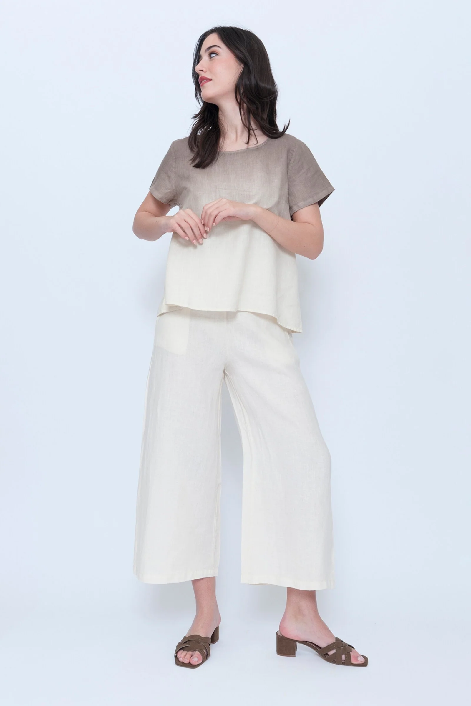 Linen Wide Leg Crop Pant - Ecru - Image 2