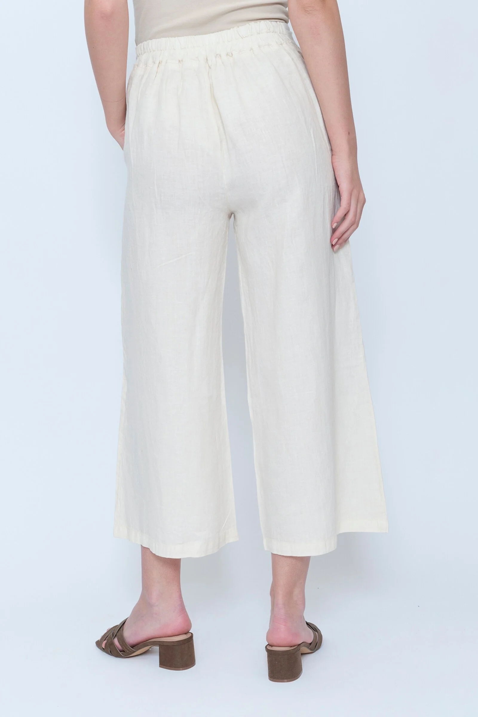 Linen Wide Leg Crop Pant - Ecru - Image 3