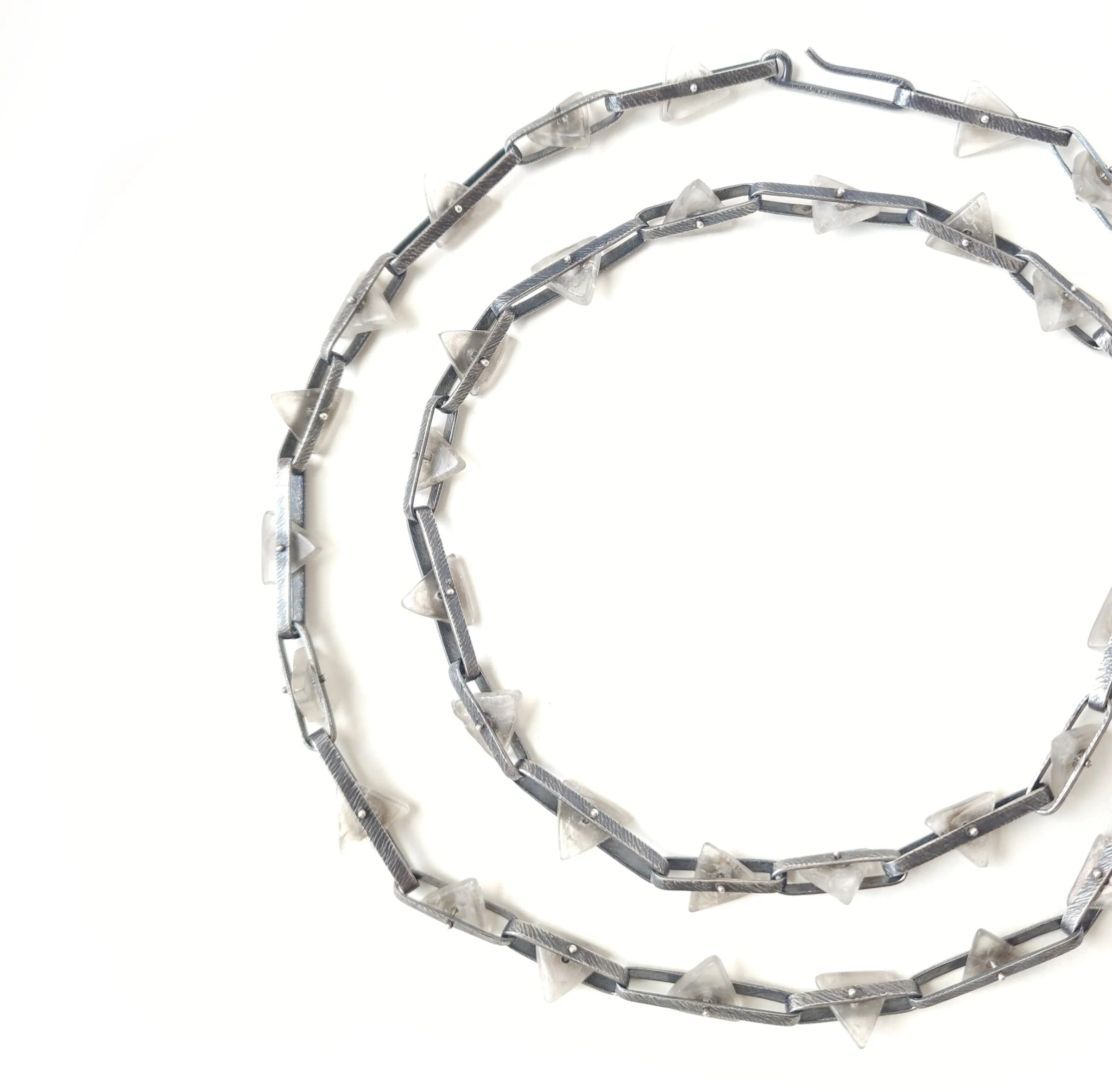Long Quartz Triangle Band Link Necklace