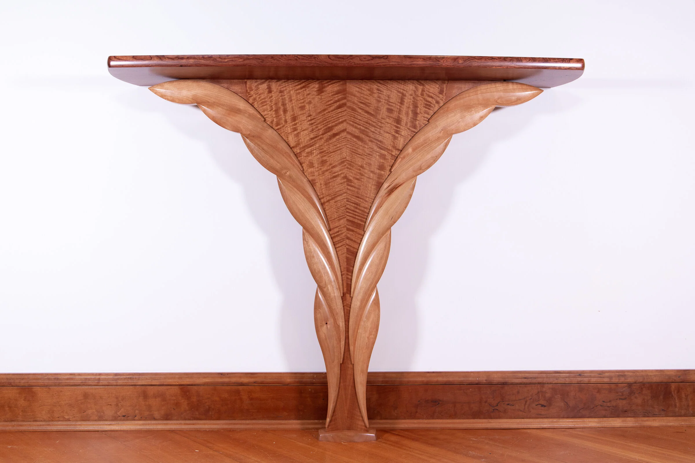 Makore and Bubinga Wings Hall Table