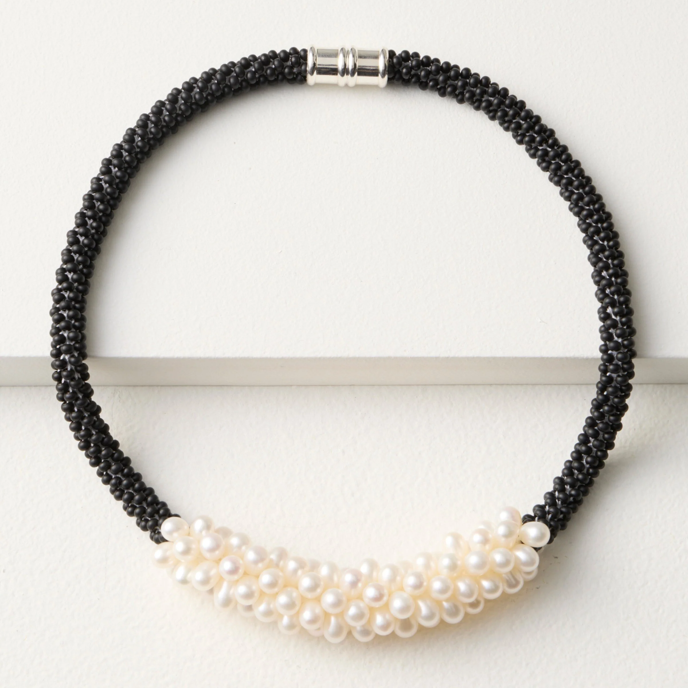 Matte Black & Pearl Crochet Necklace