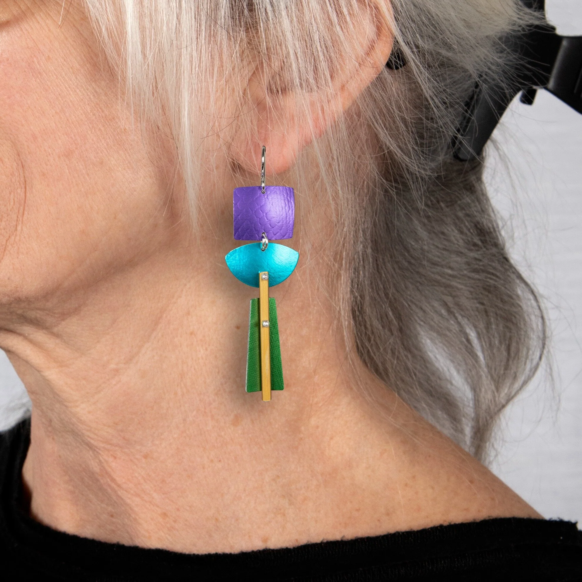 Mawari Earrings - Turquoise, Aqua, Lime & Purple - Image 2