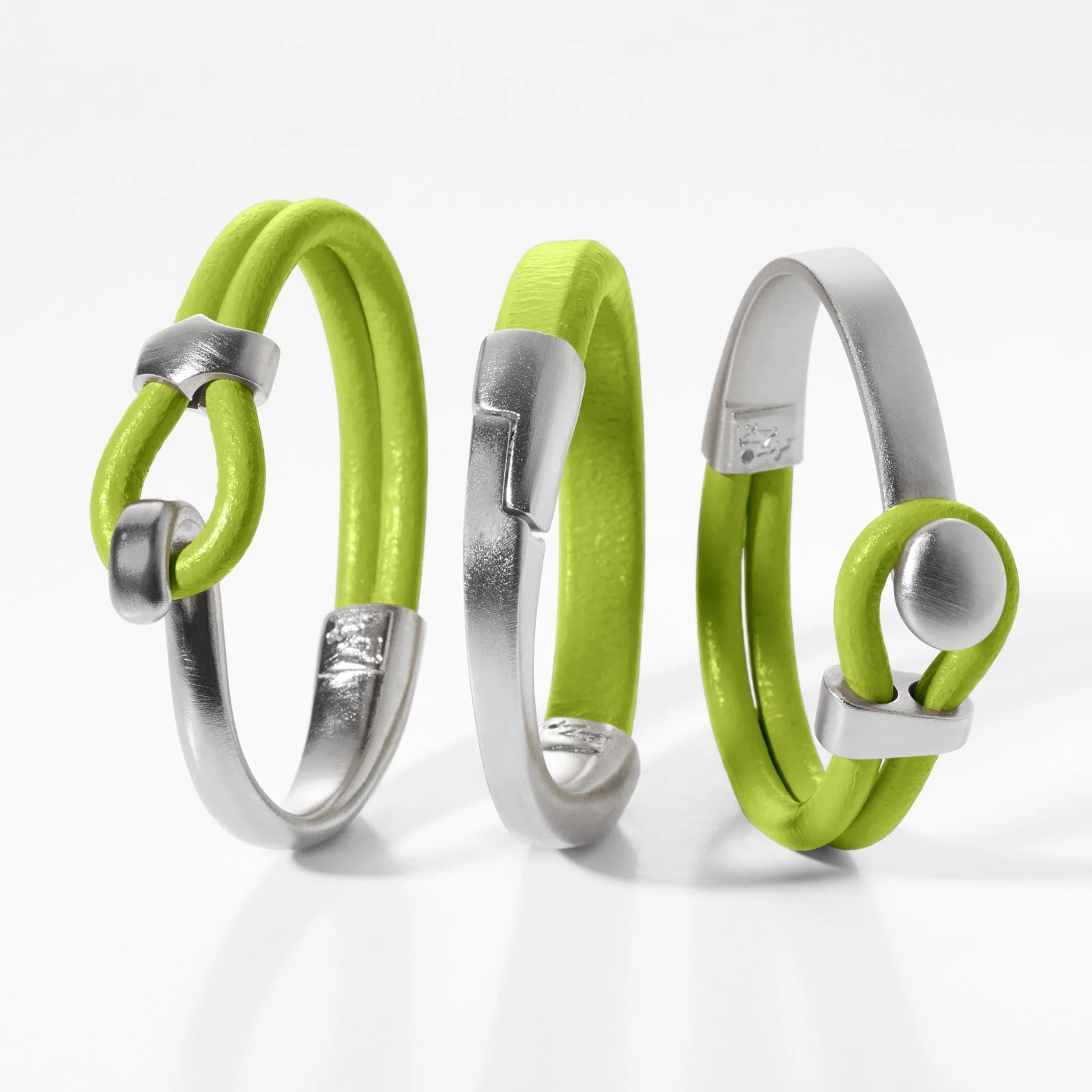 Mix-Match Leather Bracelet Set - Lime Green/Silver Crescent Moon