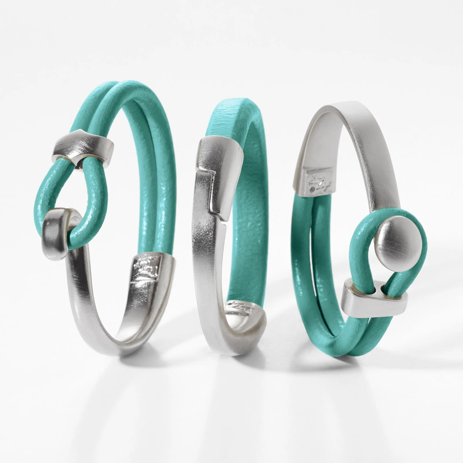Mix-Match Leather Bracelet Set - Seafoam/Silver Crescent Moon