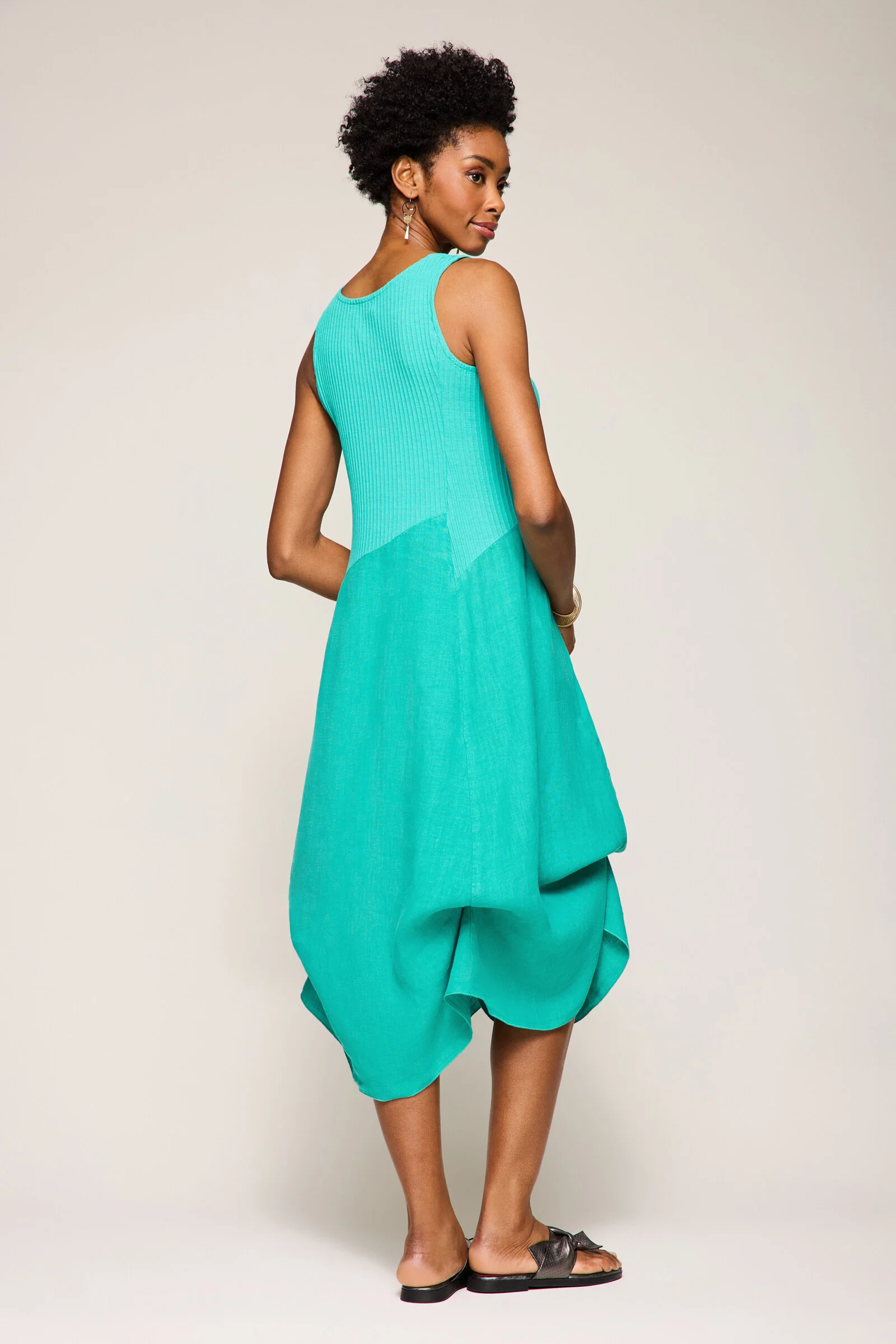 Mixed-Media Tie Dress - Teal - Image 3