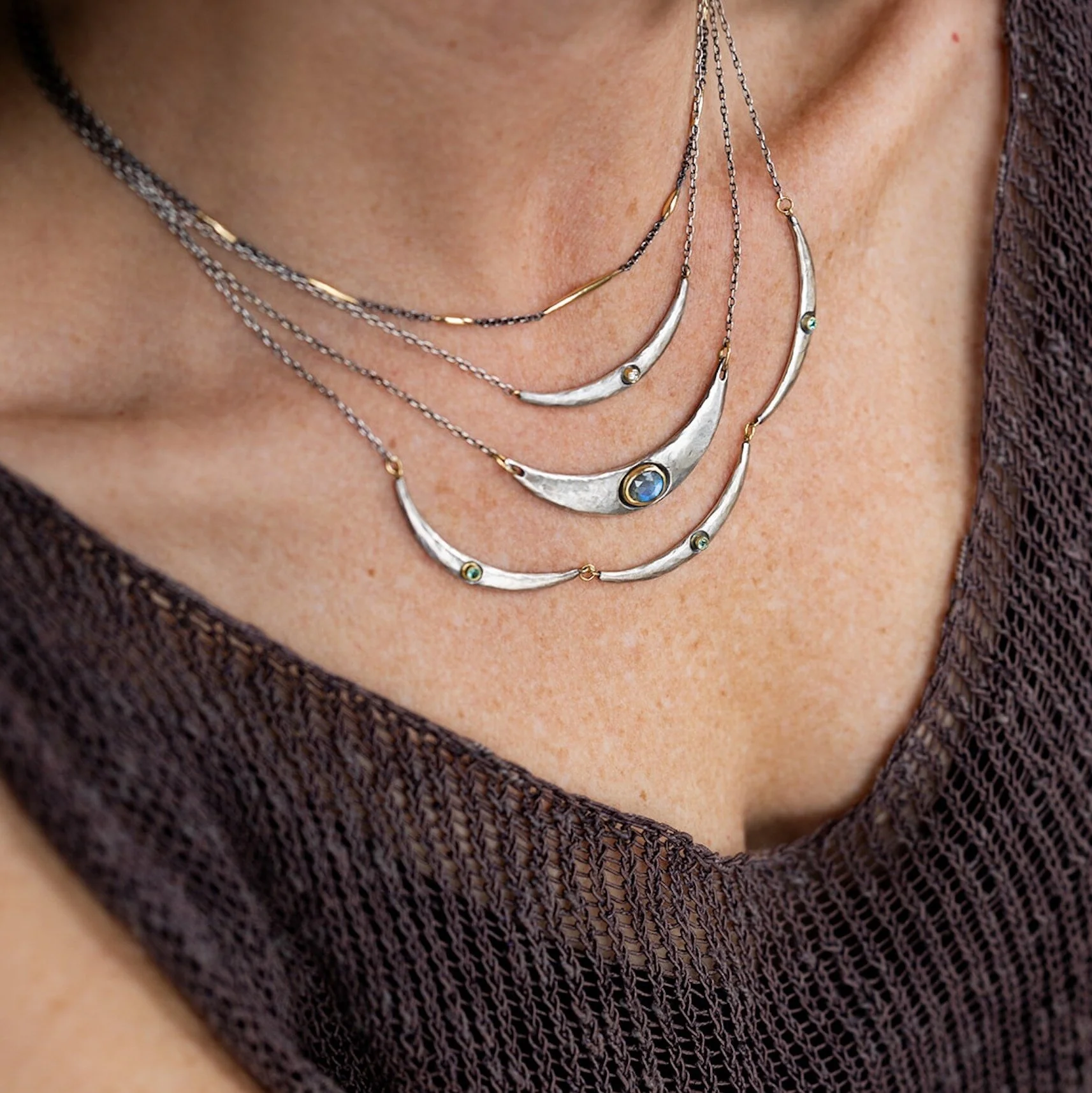 Mixed Metals Wide Arc Necklace - Image 3
