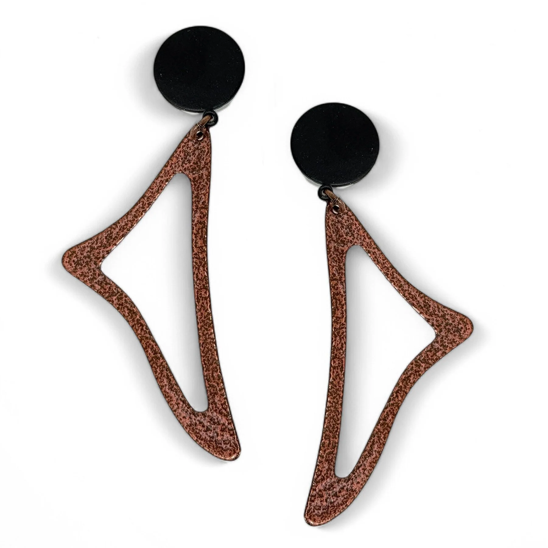 Mod Triangle Earrings - Matte Black & Textured Copper