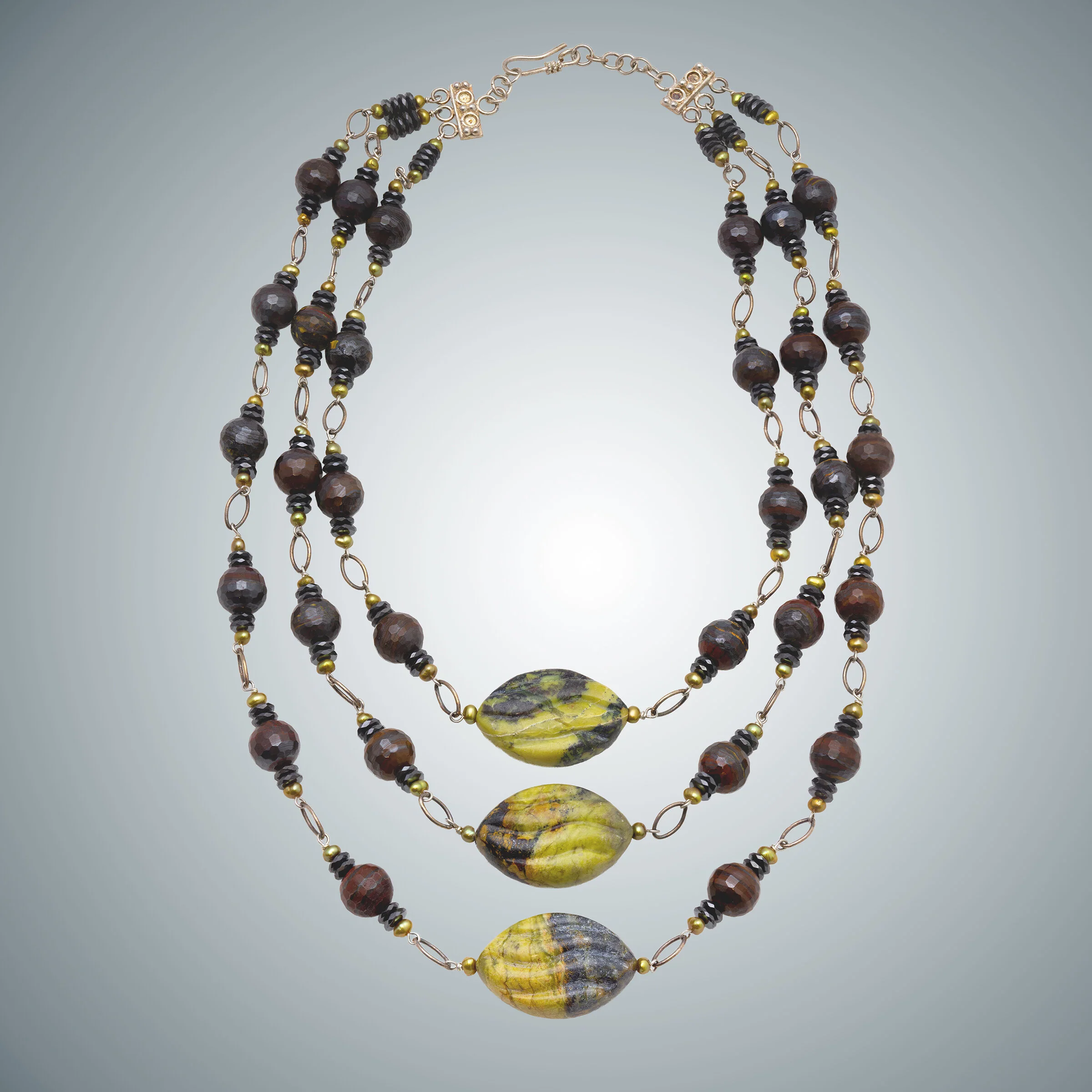 Multi-Tone Agate, Hematite, Pearl & Silver Necklace