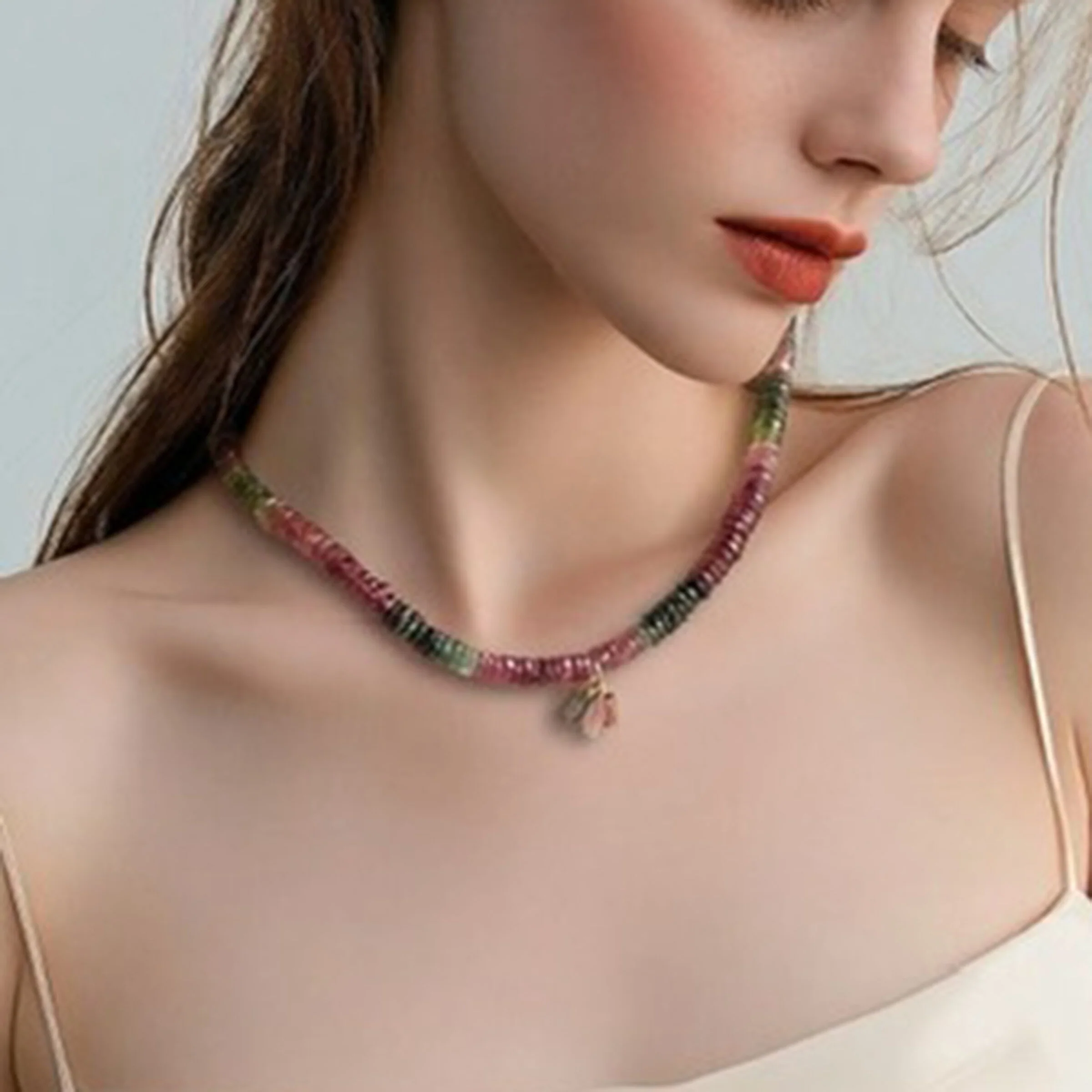 Multi-Tourmaline Slices Gold Necklace - Image 3