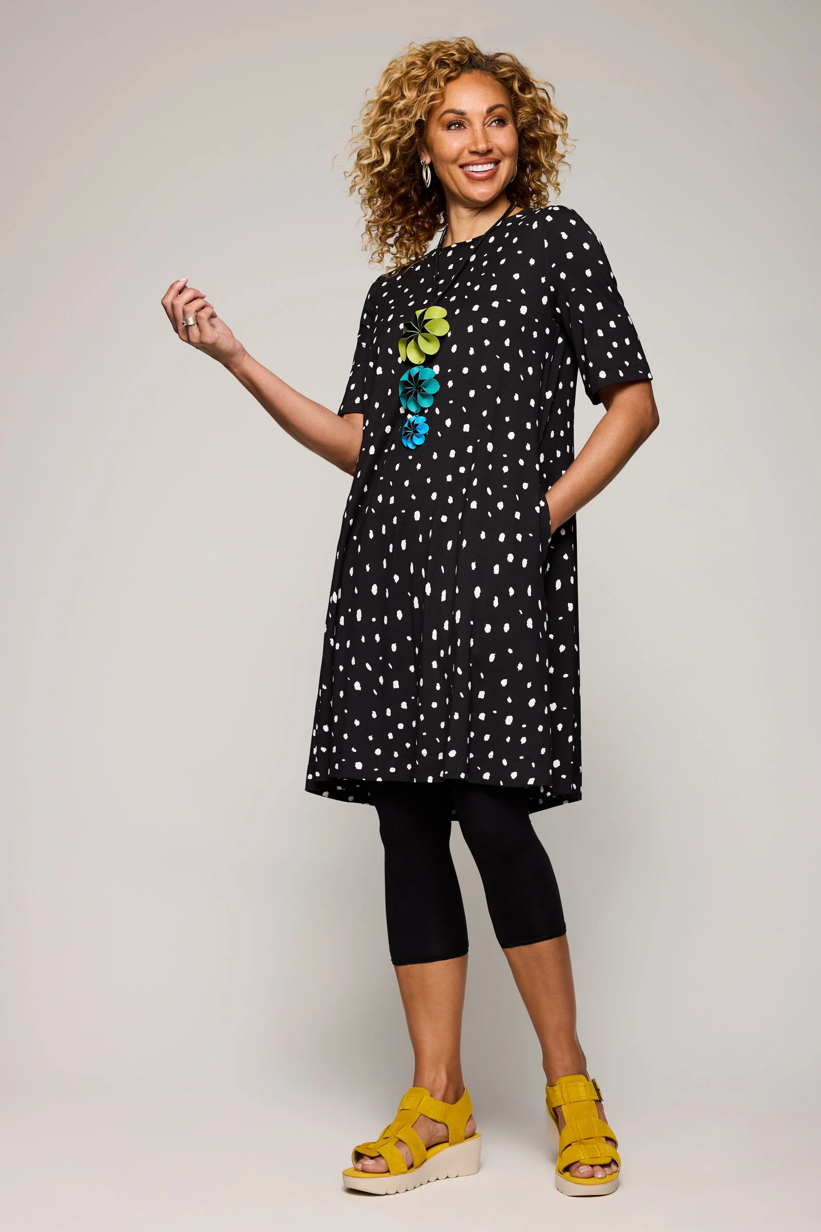 Nalani Swing Dress - Black/White Orbit Dot