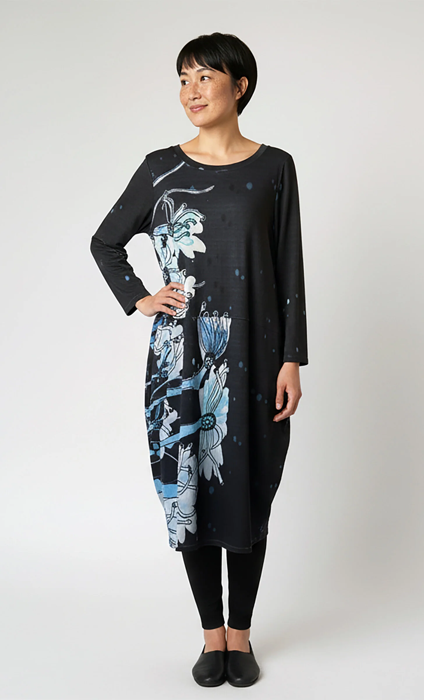 Night Garden Balloon Dress - Black Multi
