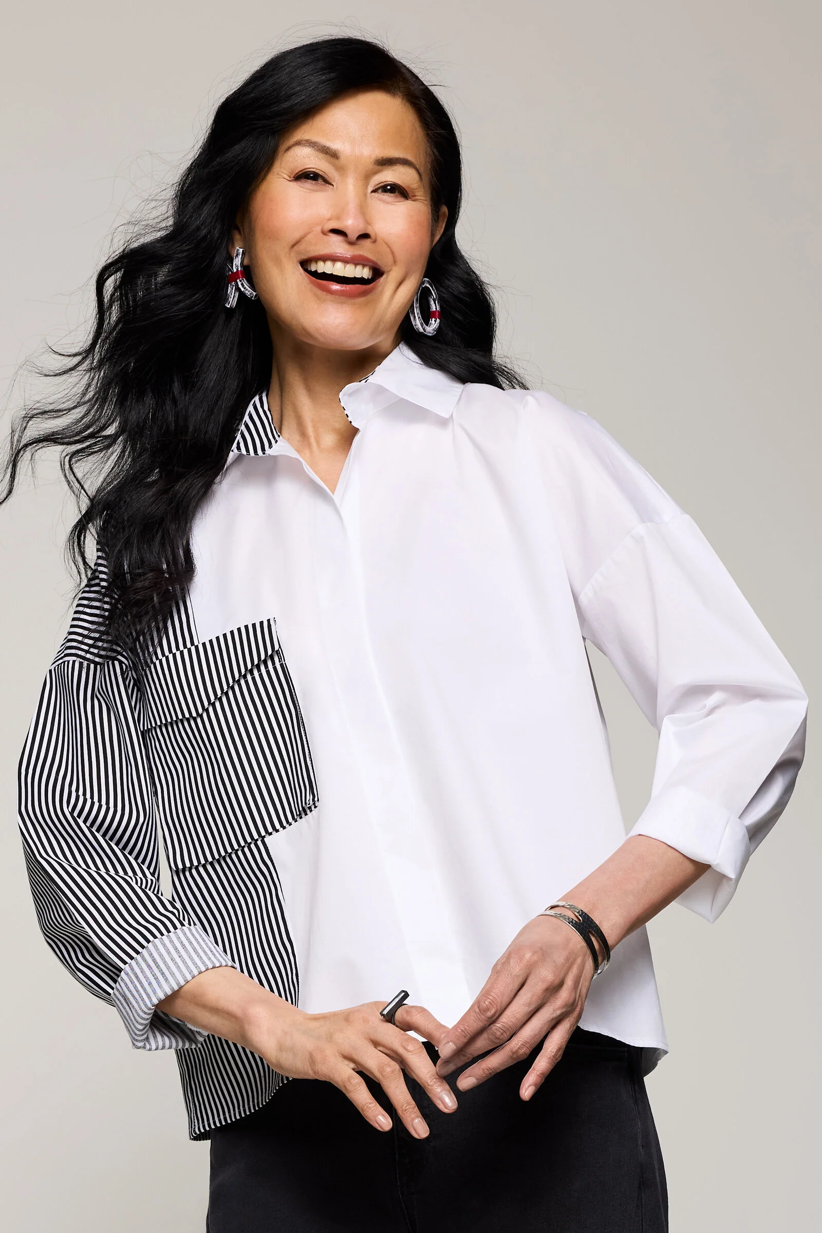 Nola Striped Pocket Shirt - White/Bold Stripe