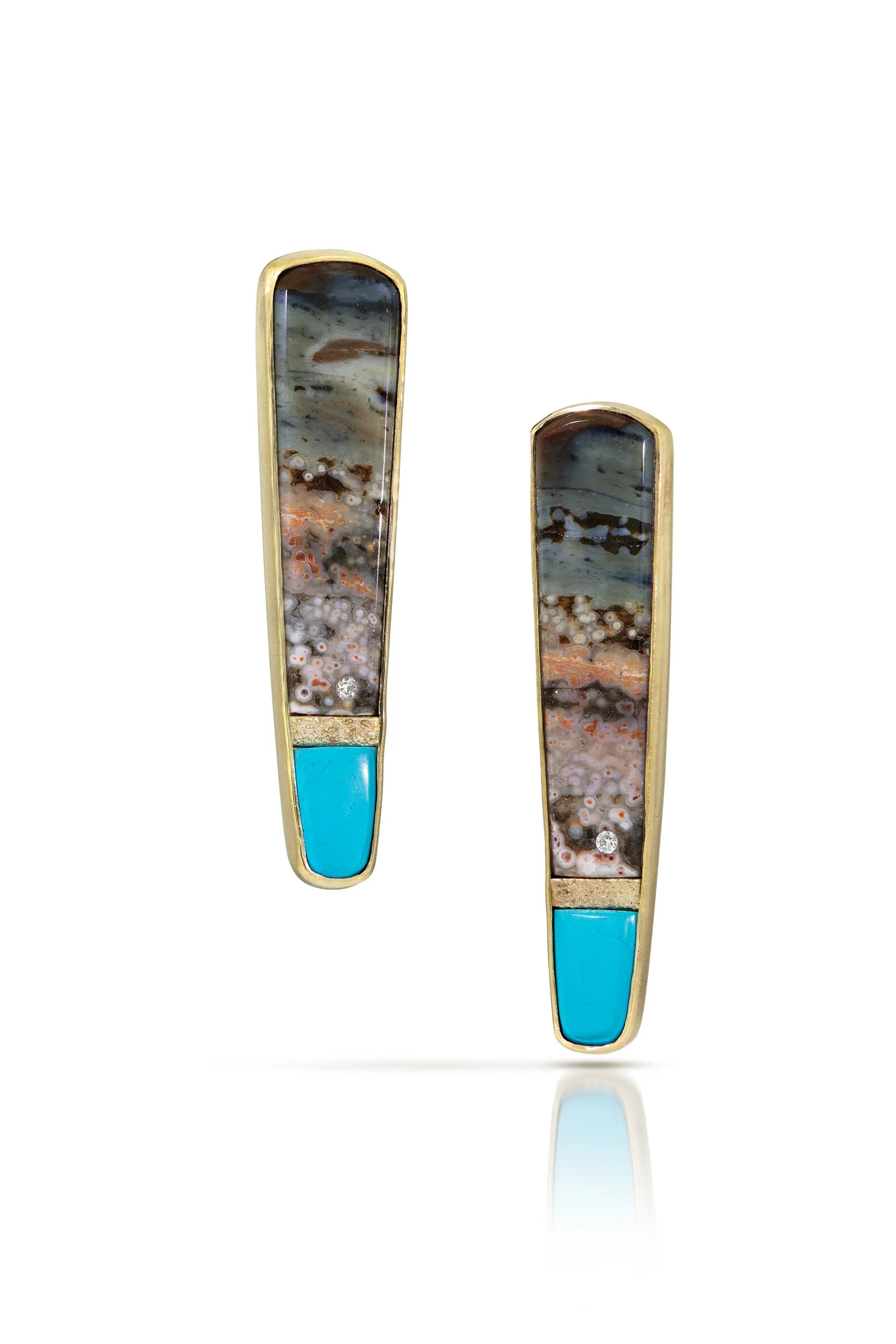 Ocean Jasper, Turquoise & Diamond Earrings