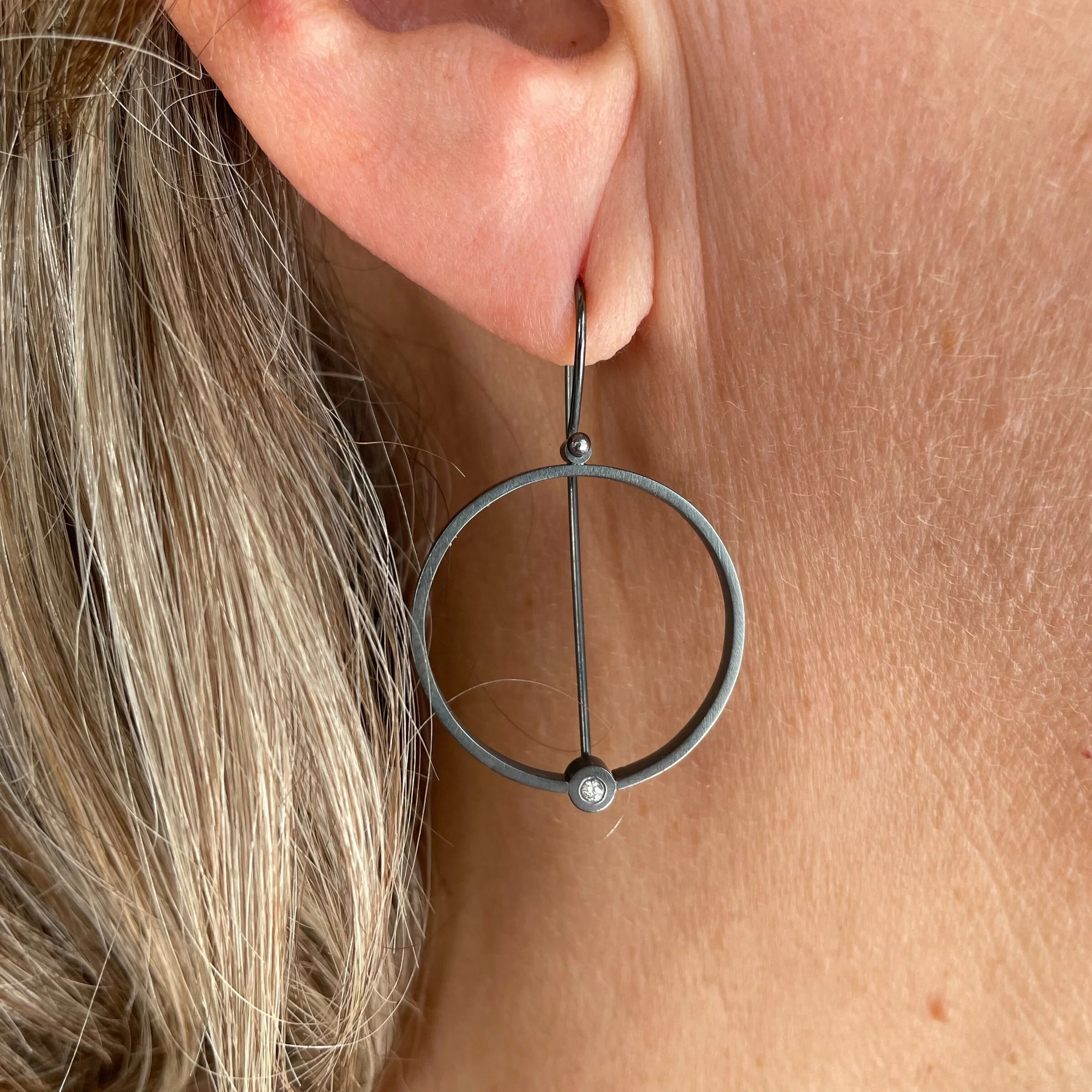 Open Circle Diamond Earrings - Image 2