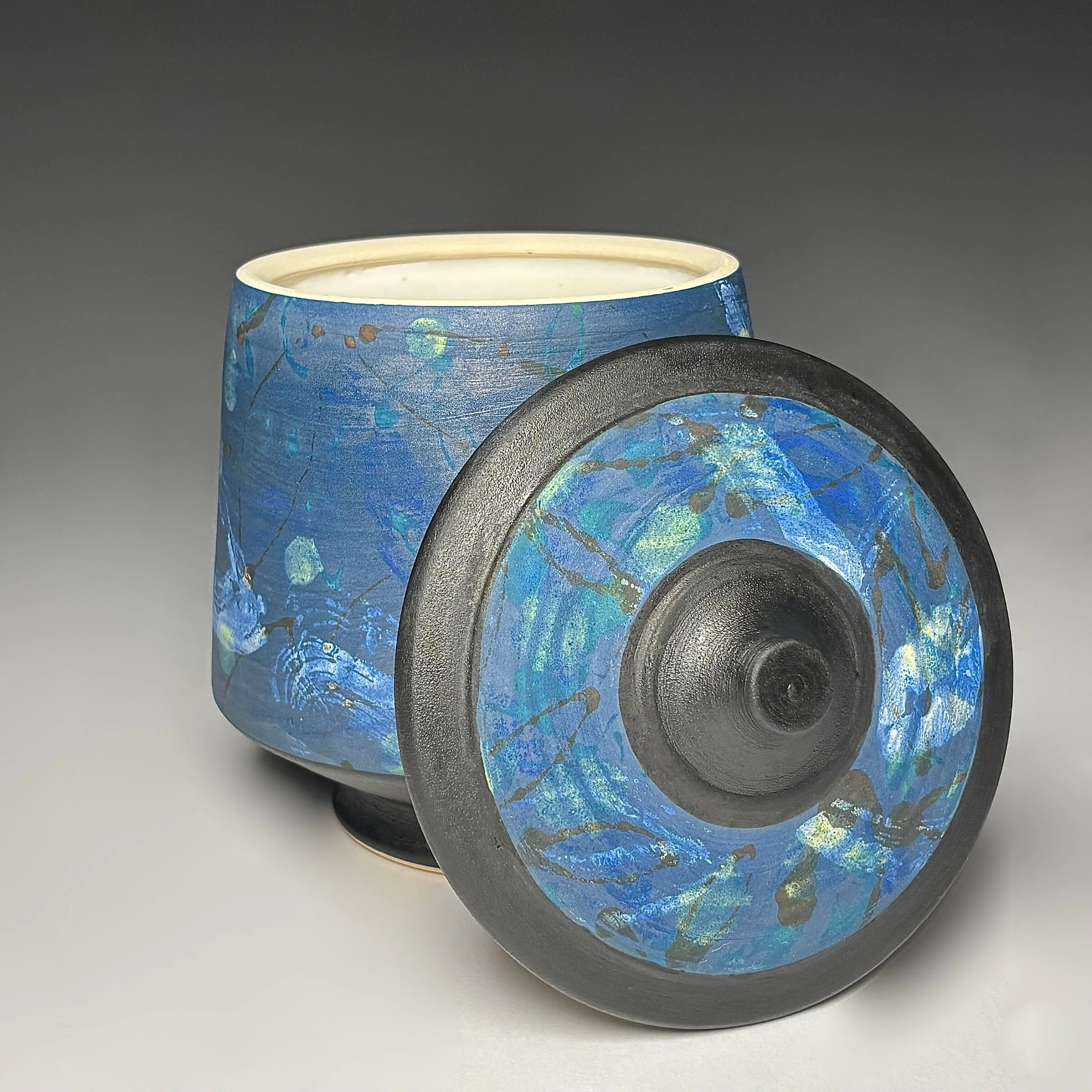 Painterly Lidded Jar in Azure - Image 3