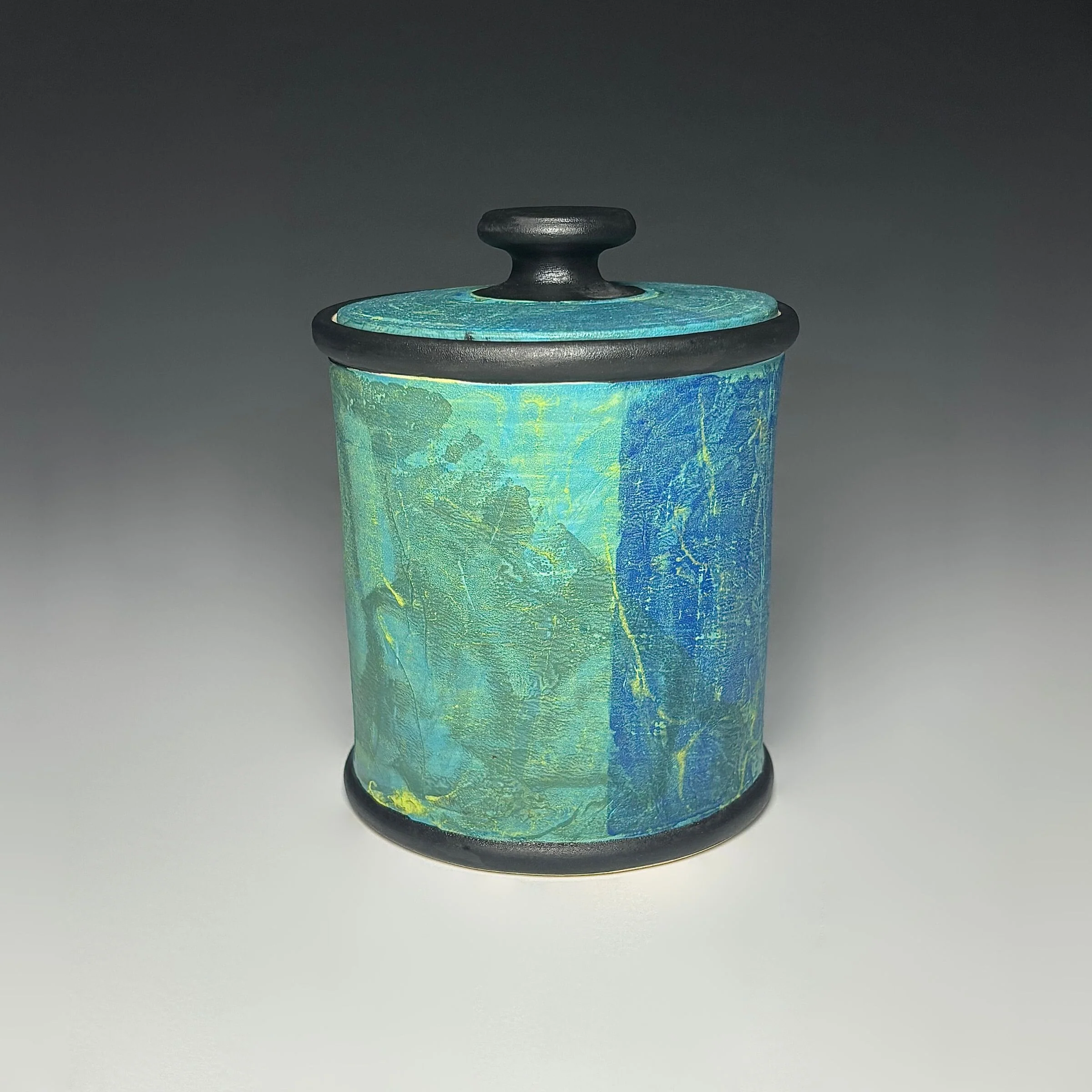 Painterly Lidded Jar in Blue Green Split - Image 2