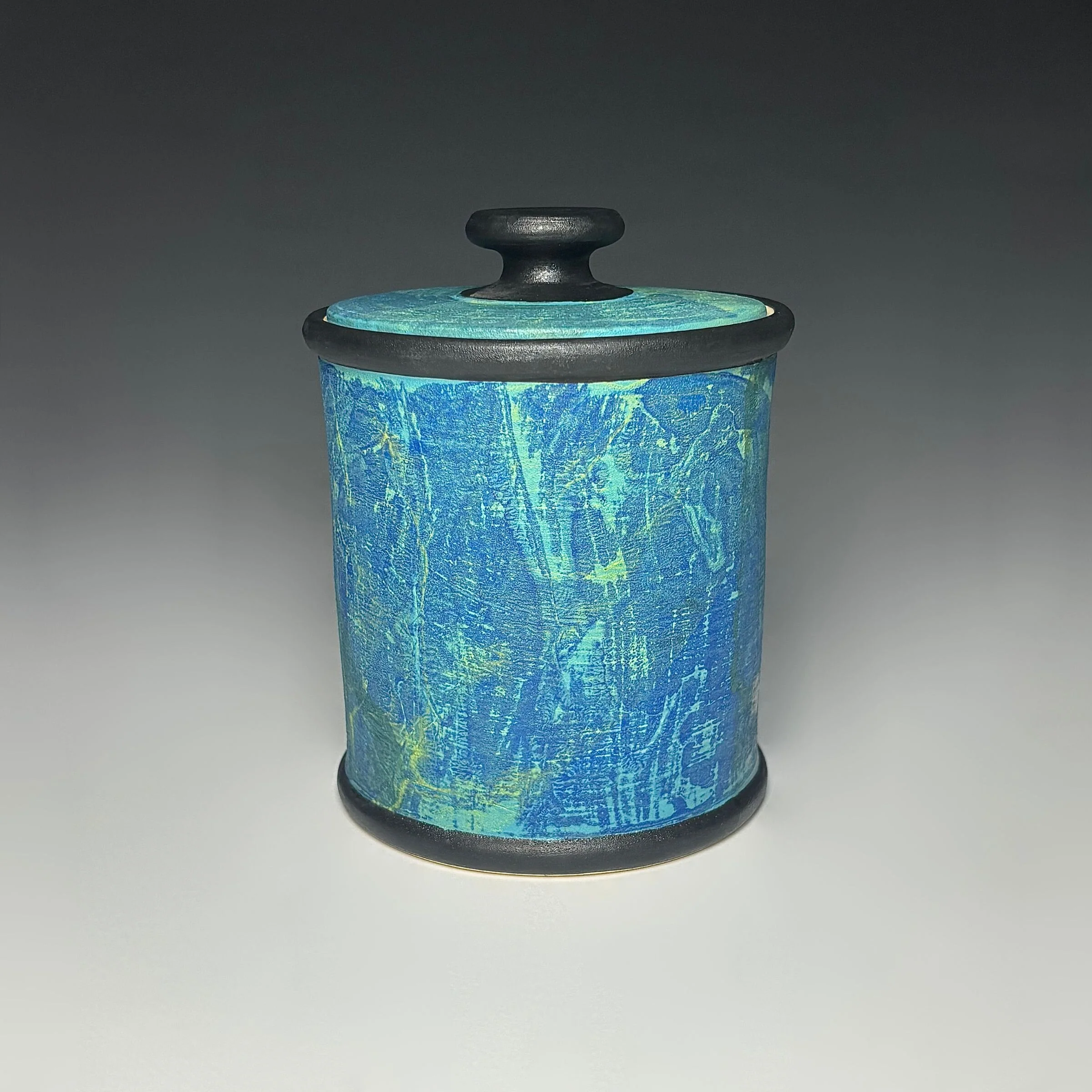 Painterly Lidded Jar in Blue Green Split - Image 3