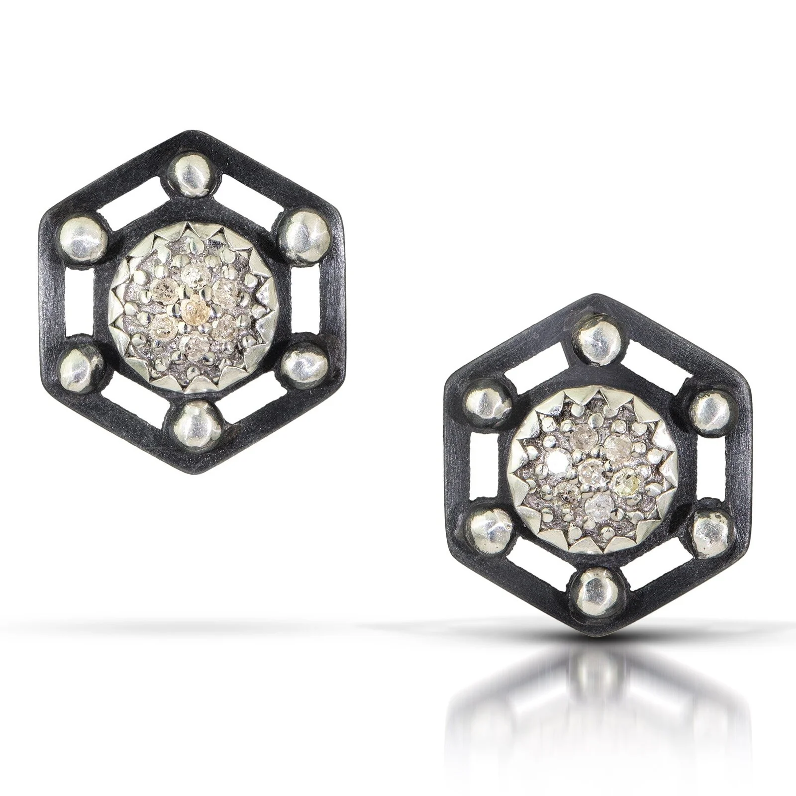 Pave Diamond Hexagon Earrings