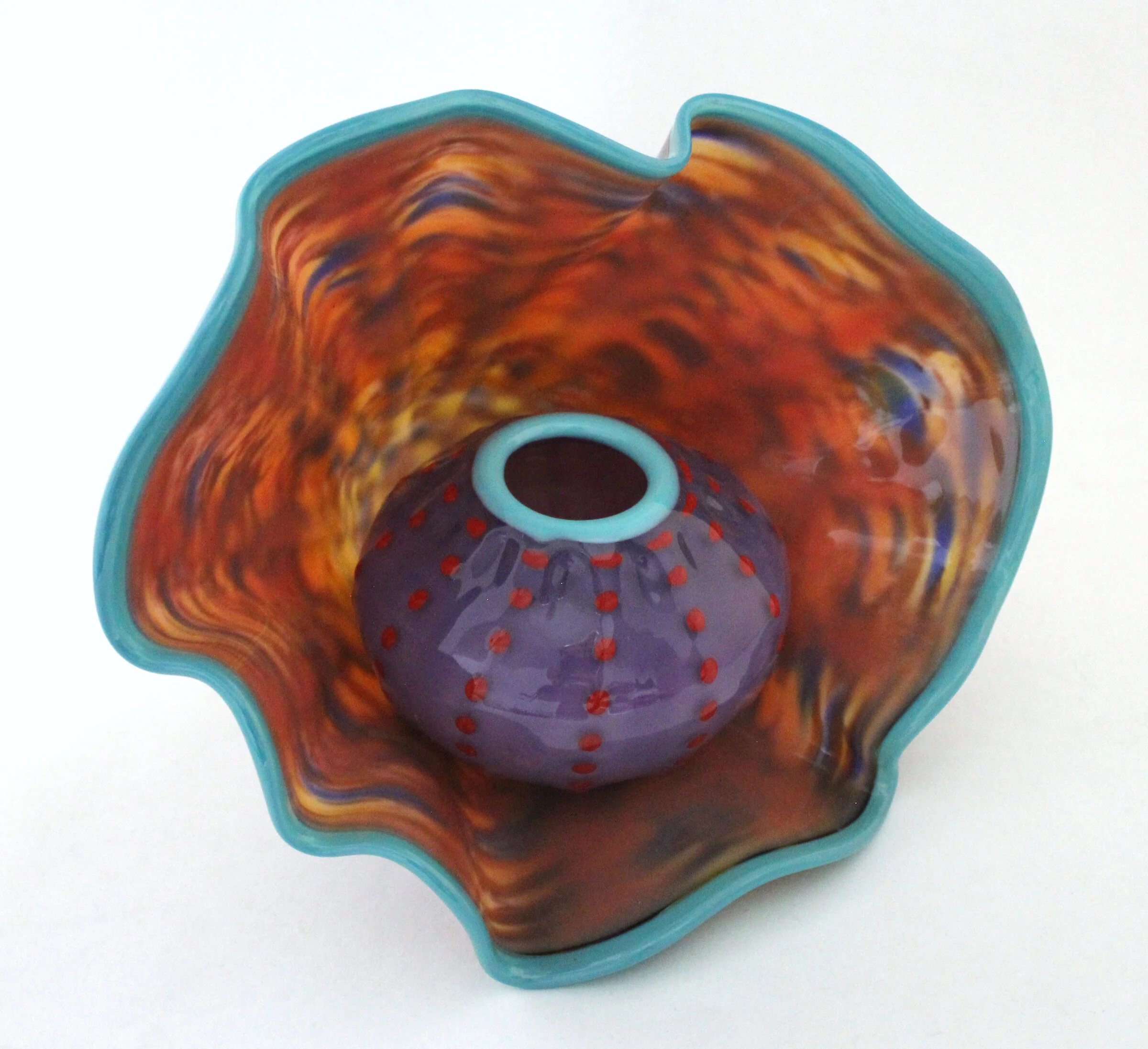 Peach Seashell with Lavender Urchin Sculpture - Image 2