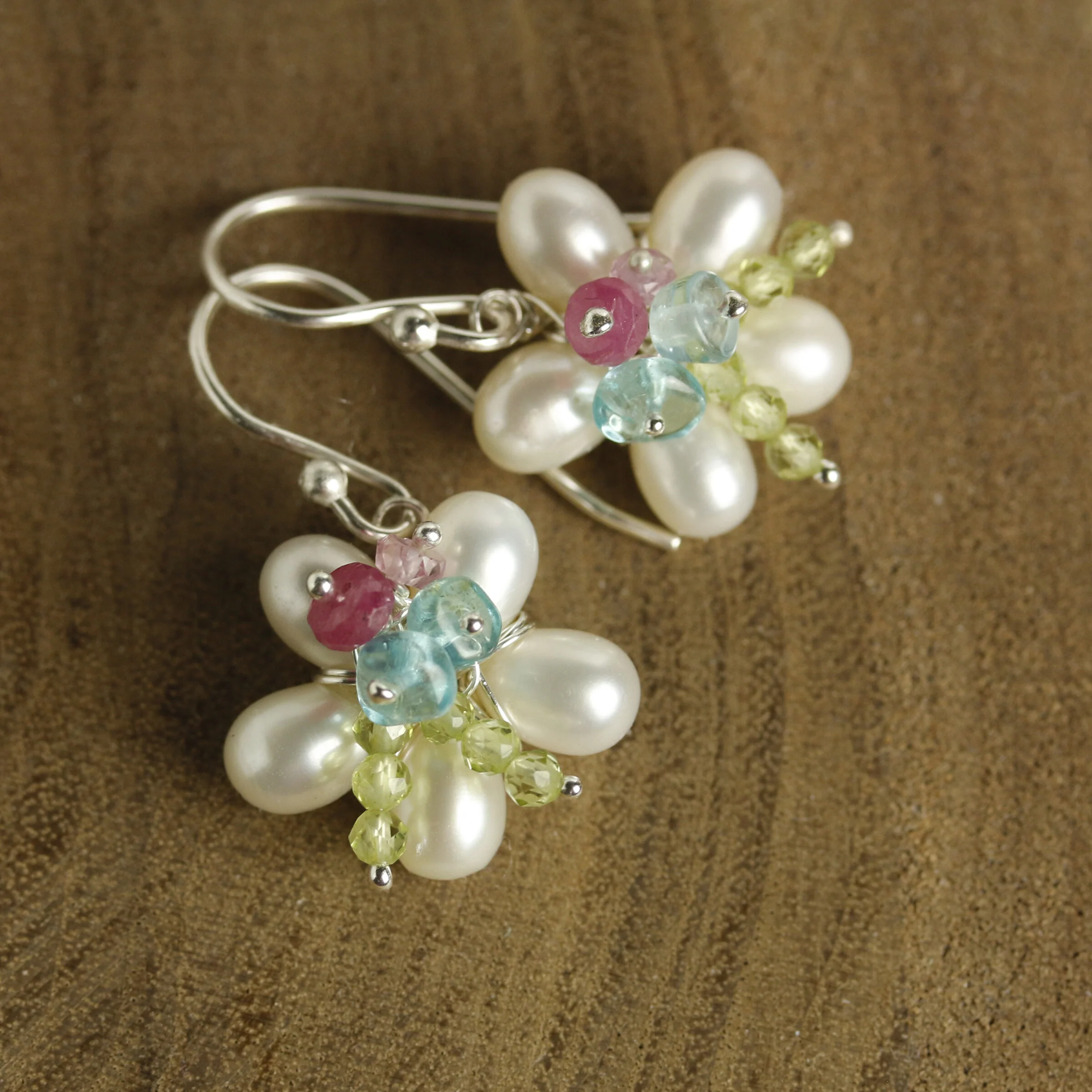 Pearl Flower & Spring Cluster Earrings - Image 3
