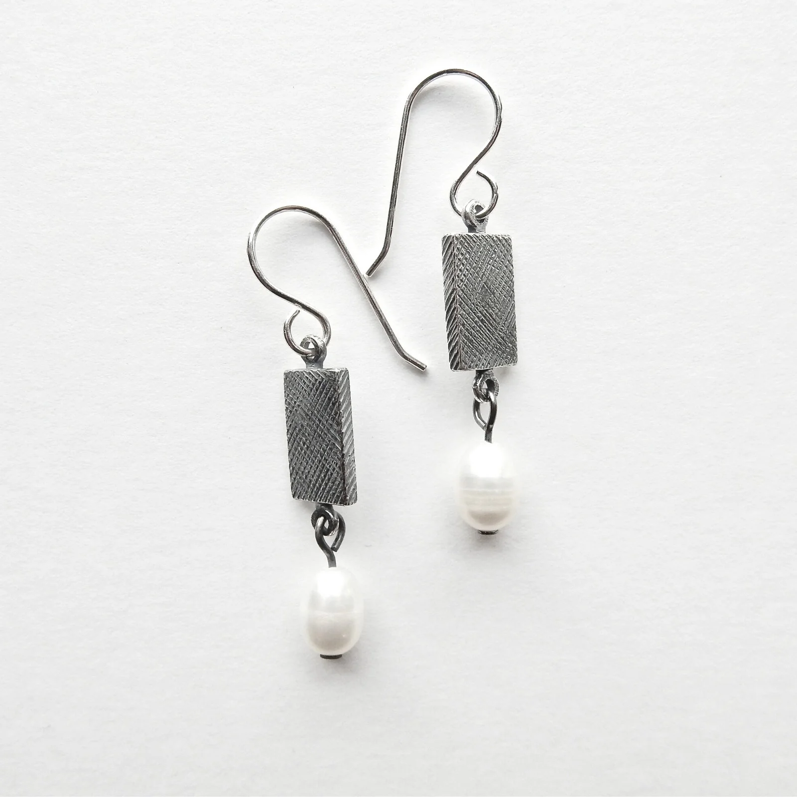 Pearl & Silver Rectangle Earrings