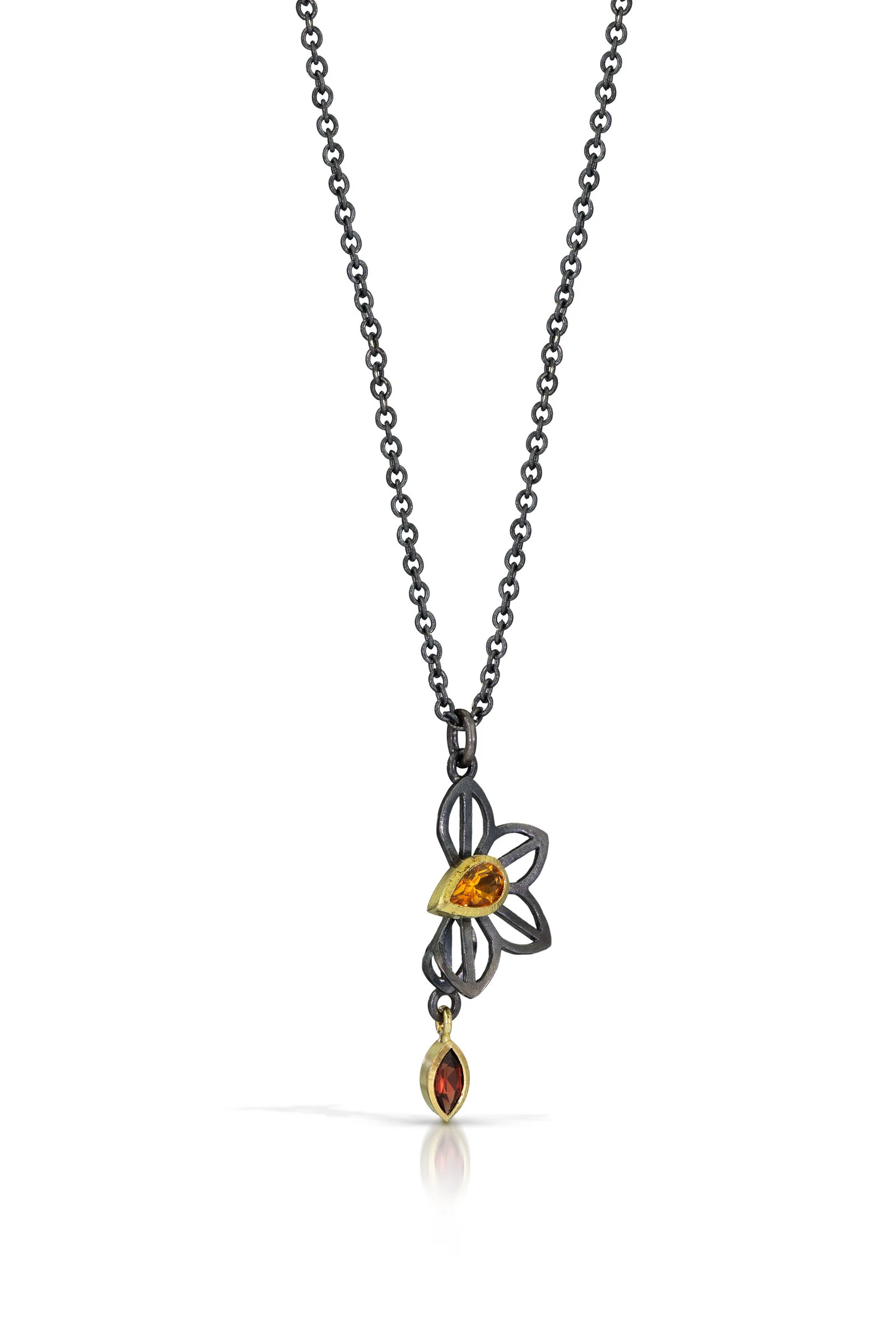 Petite Anise Fold Origami Necklace - Citrine & Mozambique Garnet