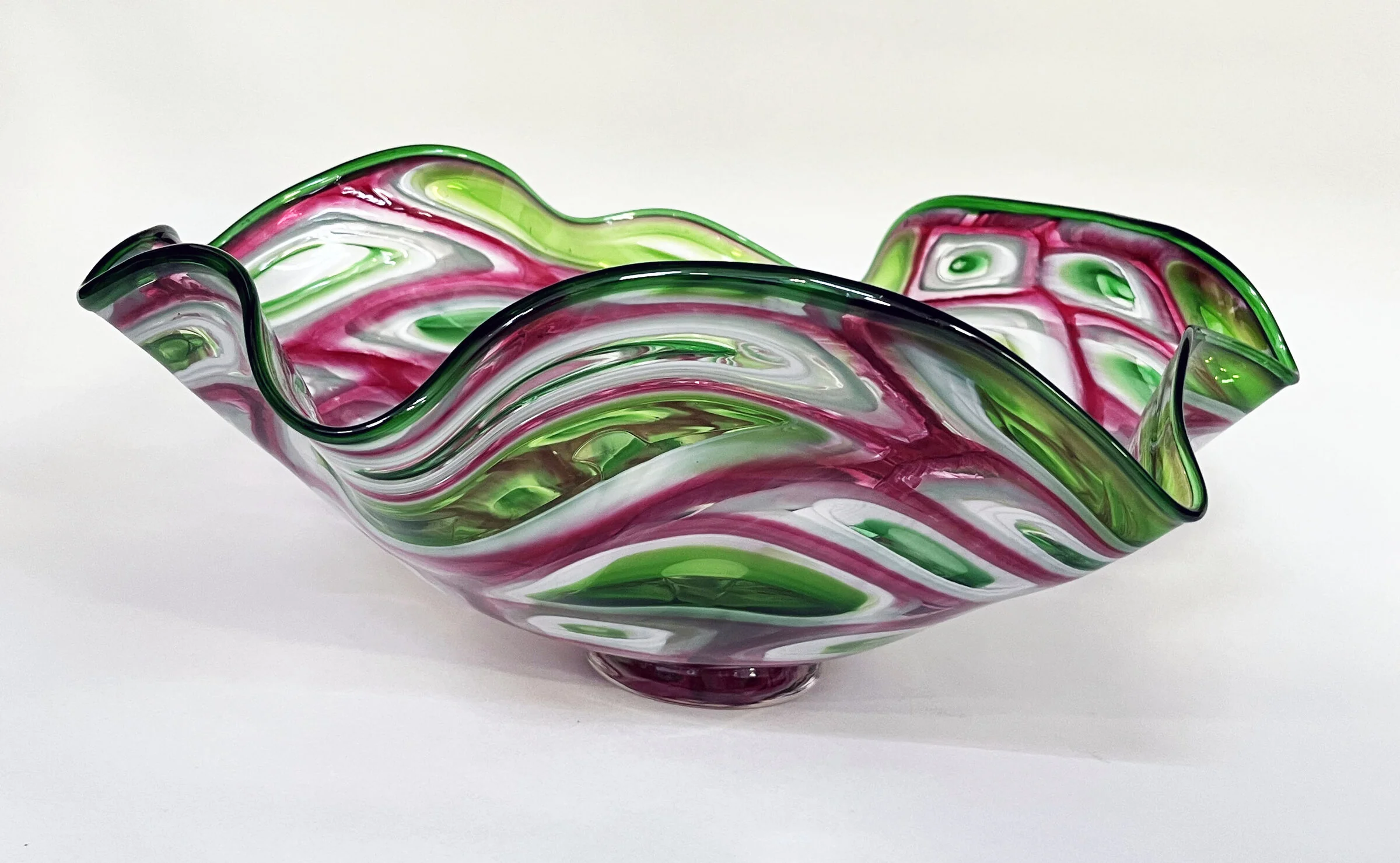 Pink, Green, and White Mosaic Ruffled Bowl - Image 5