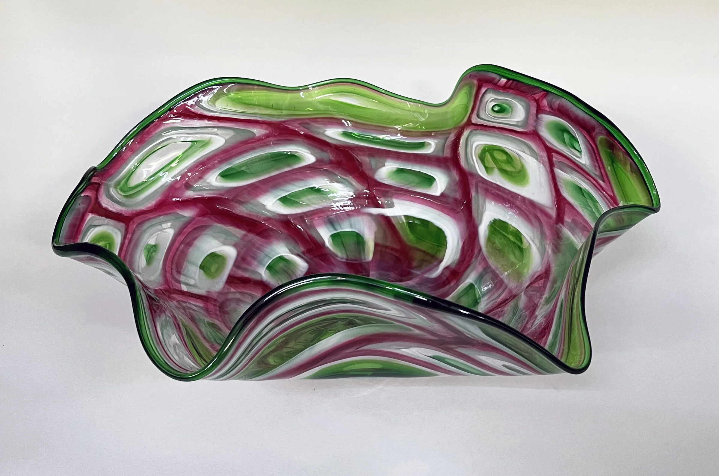 Pink, Green, and White Mosaic Ruffled Bowl - Image 6