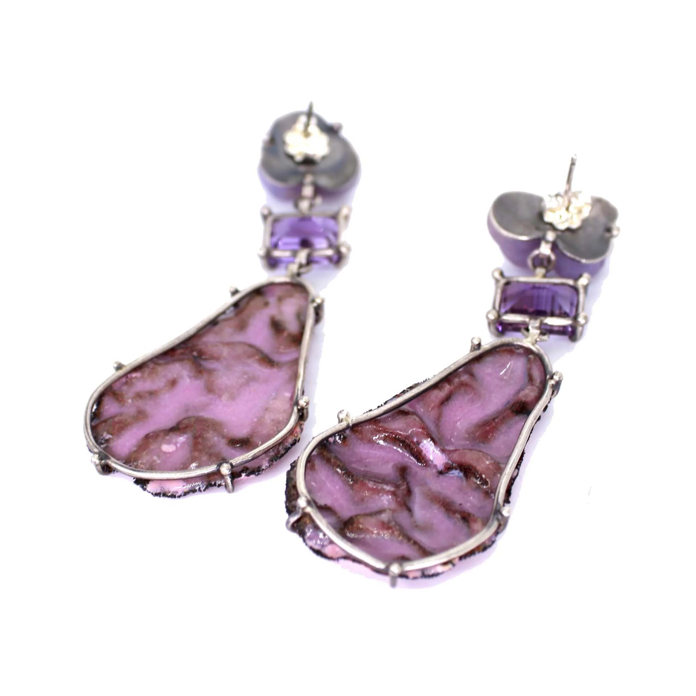 Pink & Purple Sugar Fired Earrings - Image 3