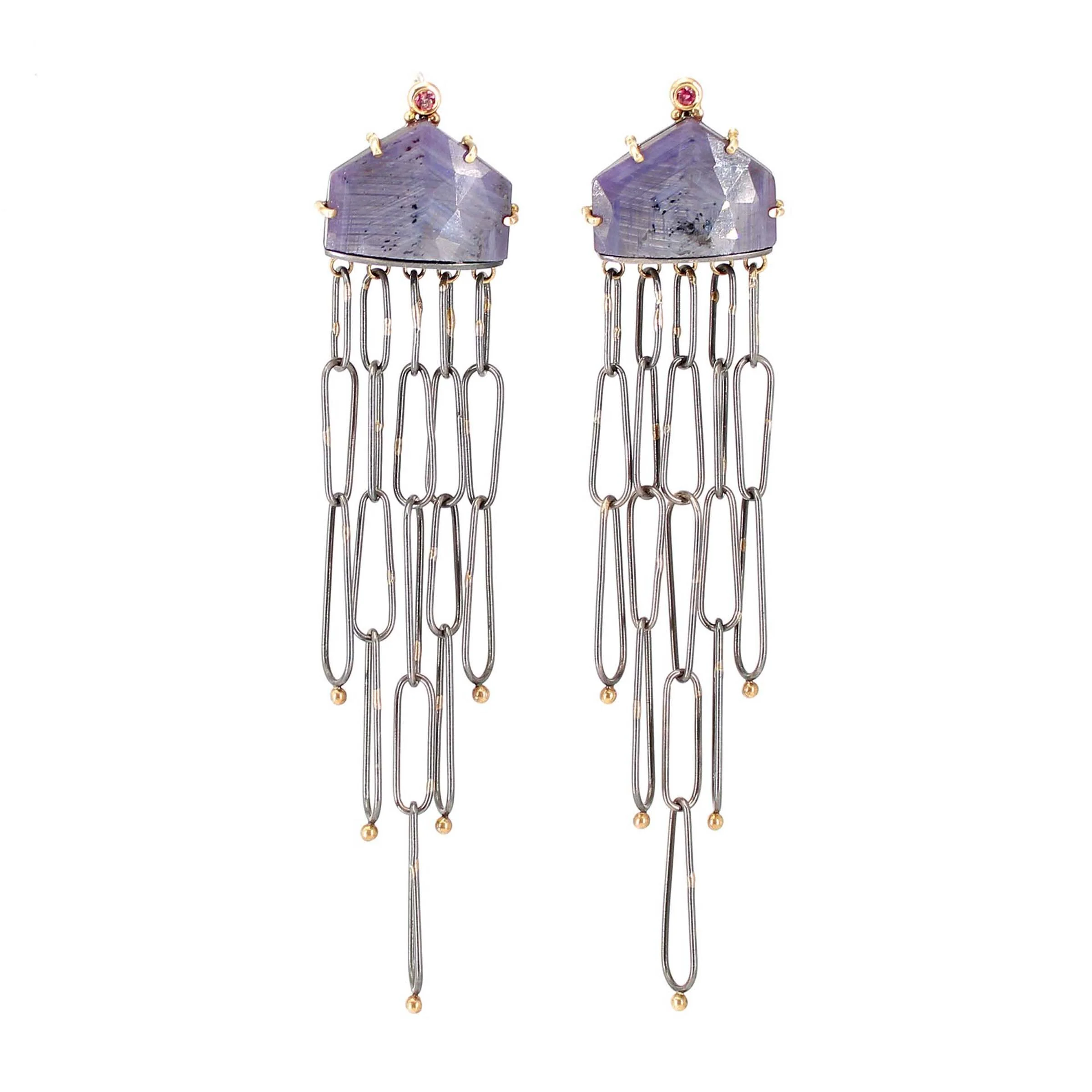 Pink Sapphire Dangly Chain Earrings