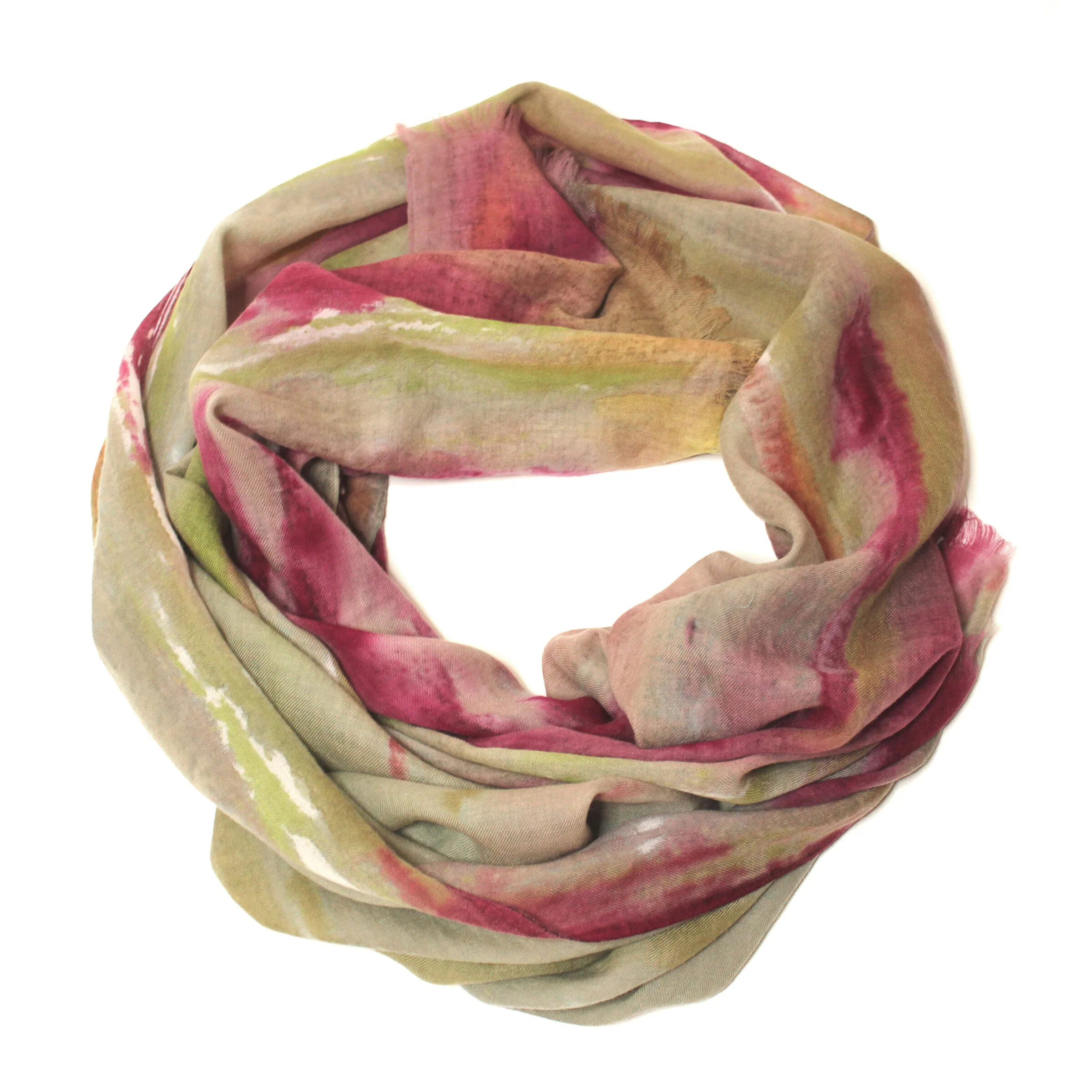 Pink Sunrise Ombre- Hand-painted Cashmere blended scarf - Pink Sunrise Ombre