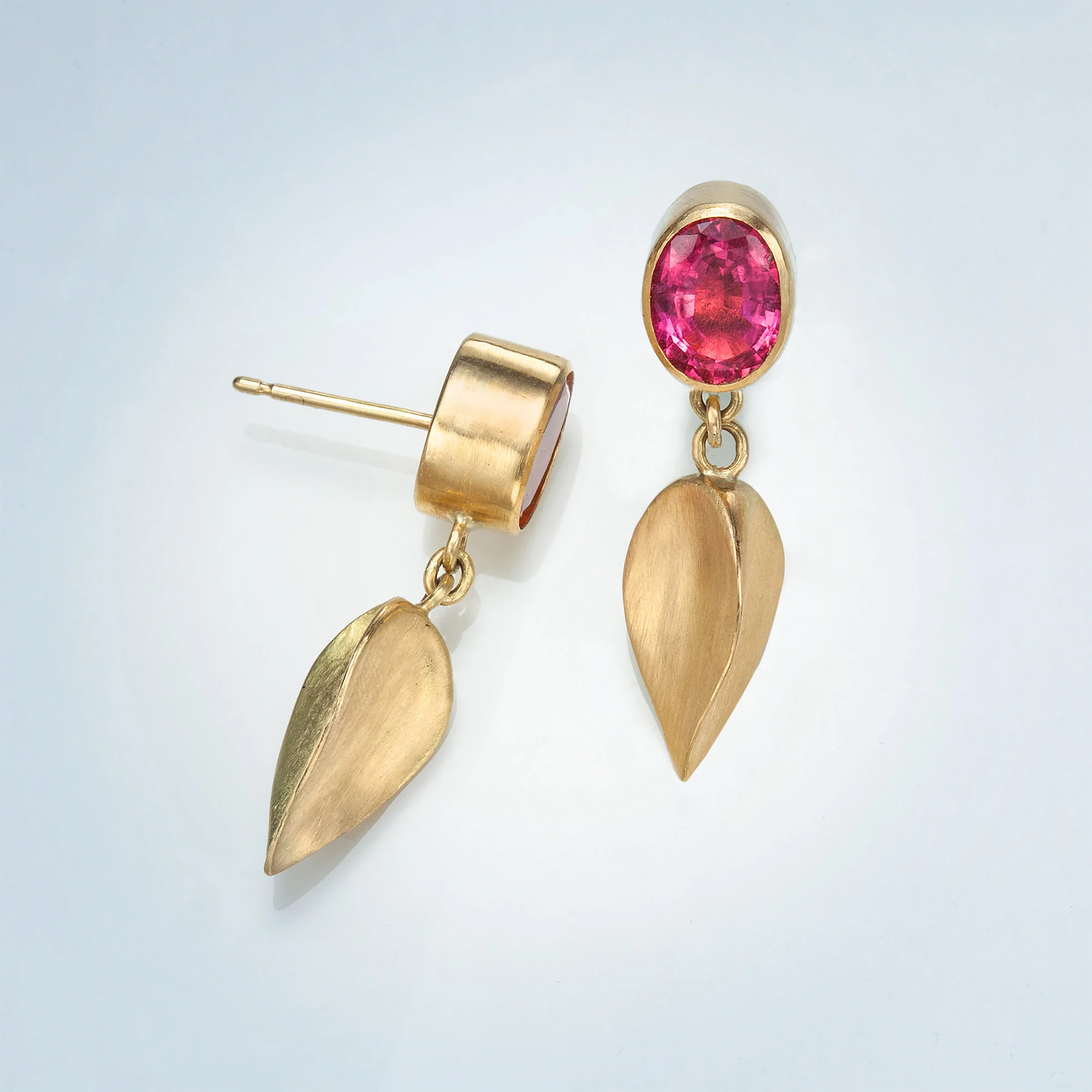 Pink Tourmaline Beech Seed Earrings - Image 2
