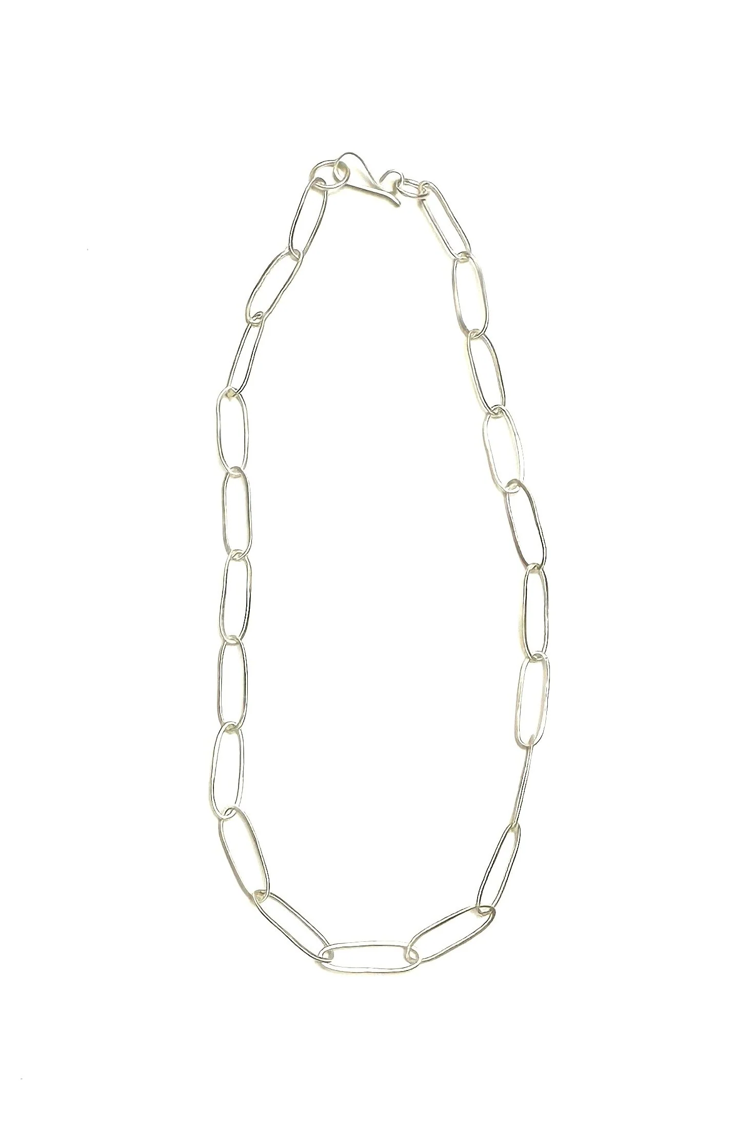 Pretty Paperclip Chain Necklace - Brushed Silver, 18" Length