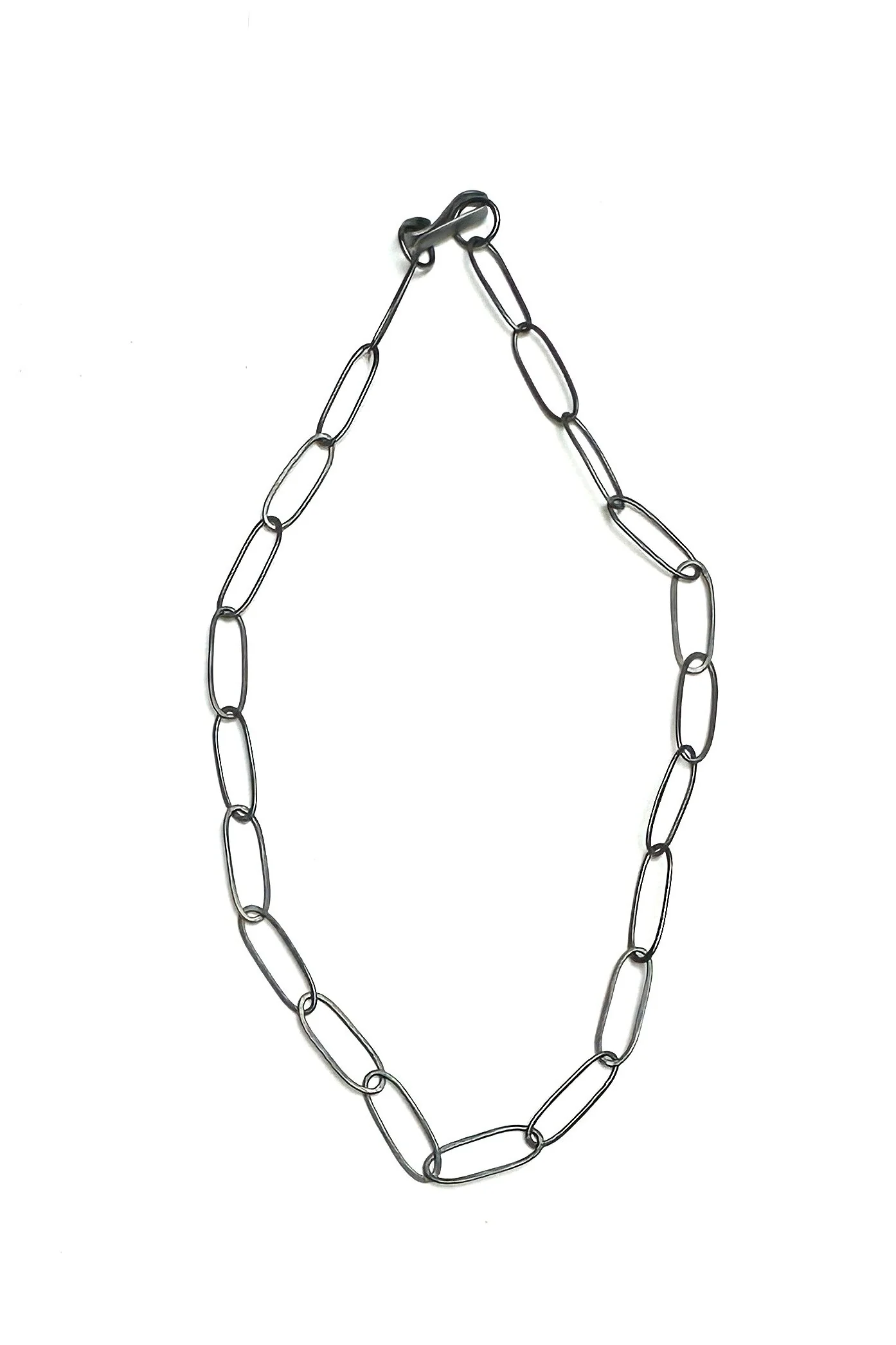 Pretty Paperclip Chain Necklace - Oxidized Silver, 18" Length