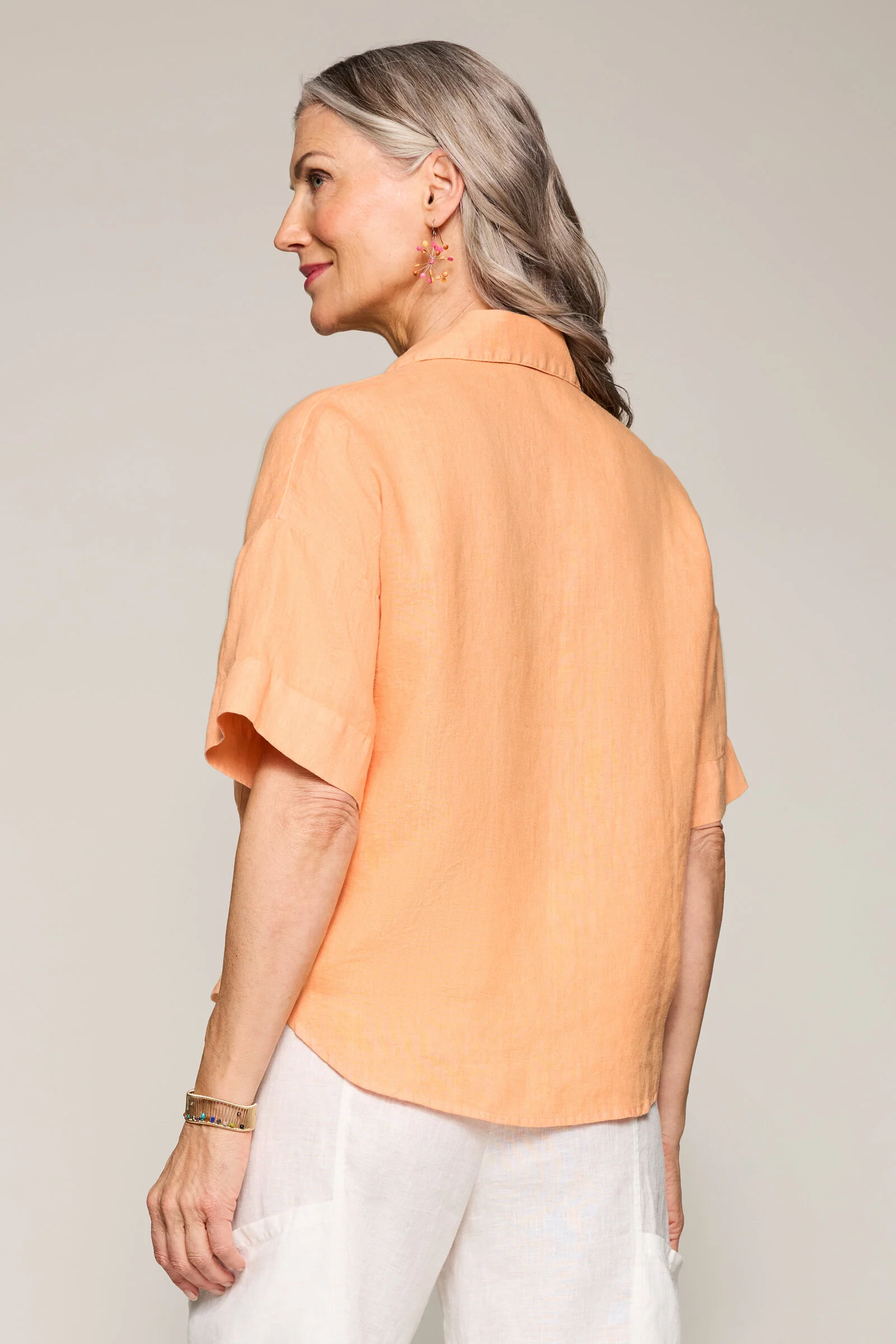 Pure Linen Lydia Camp Shirt - Melon - Image 3