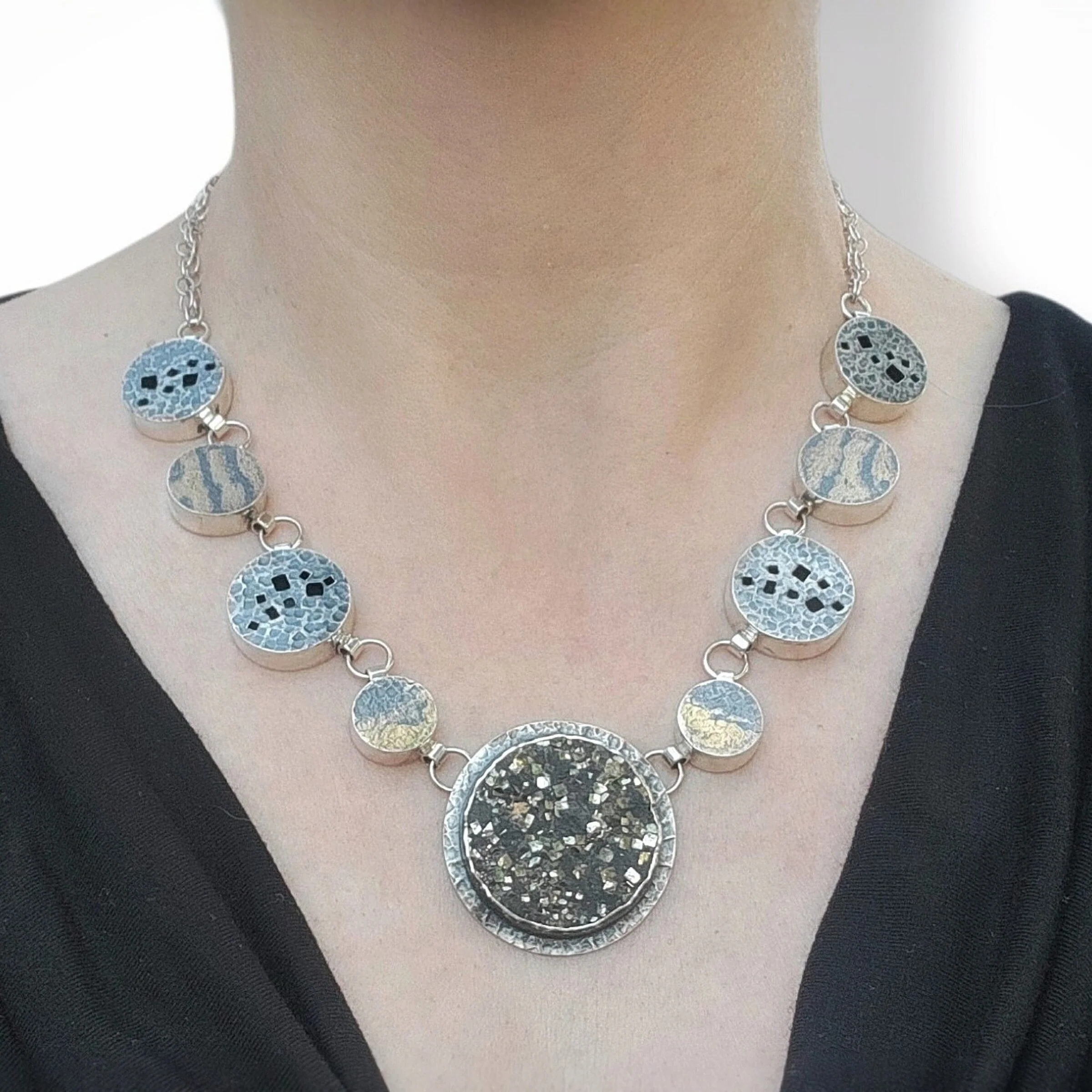 Pyrite & Gold Accent Hollow Necklace - Image 2