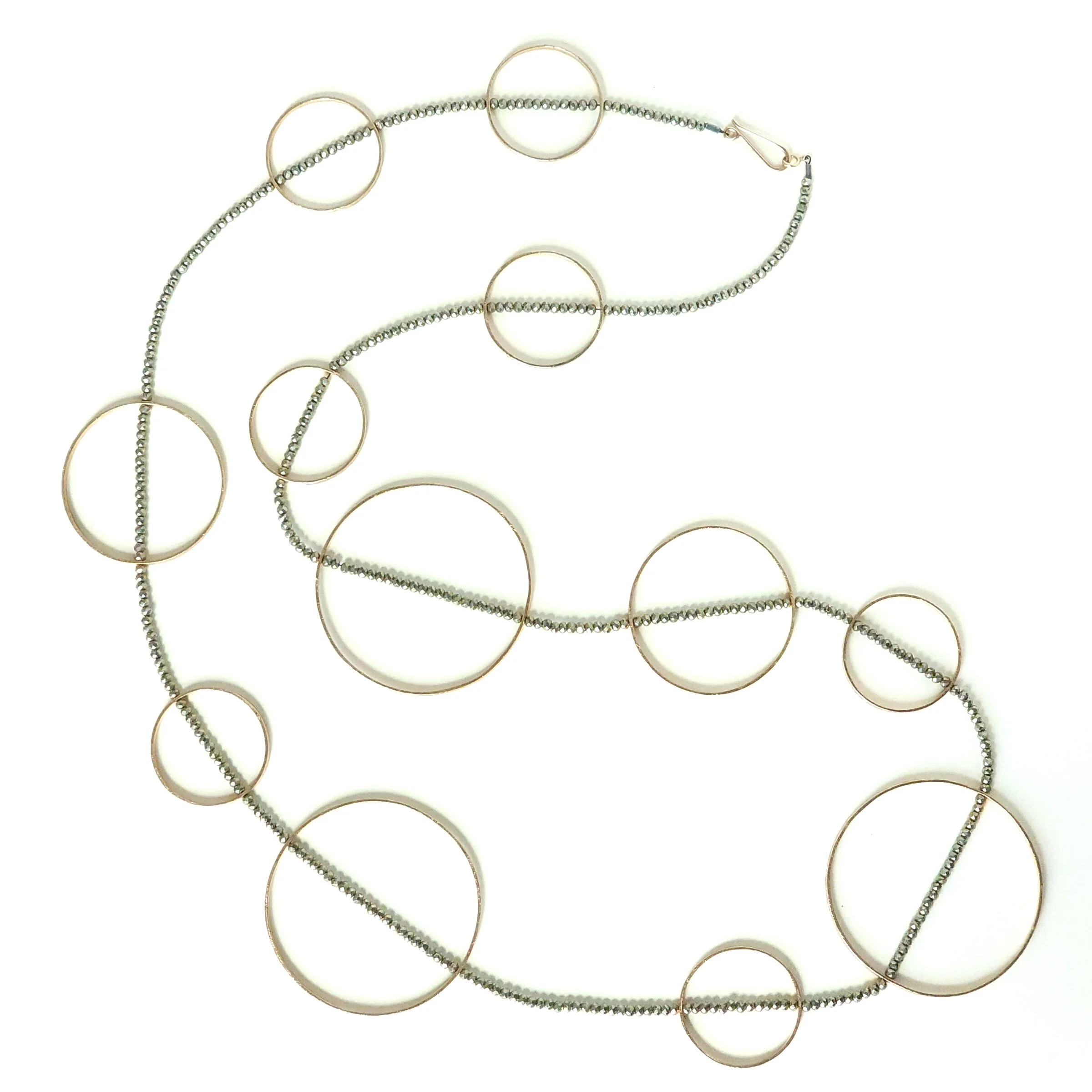 Pyrite Large & Long Circle Bubble Necklace