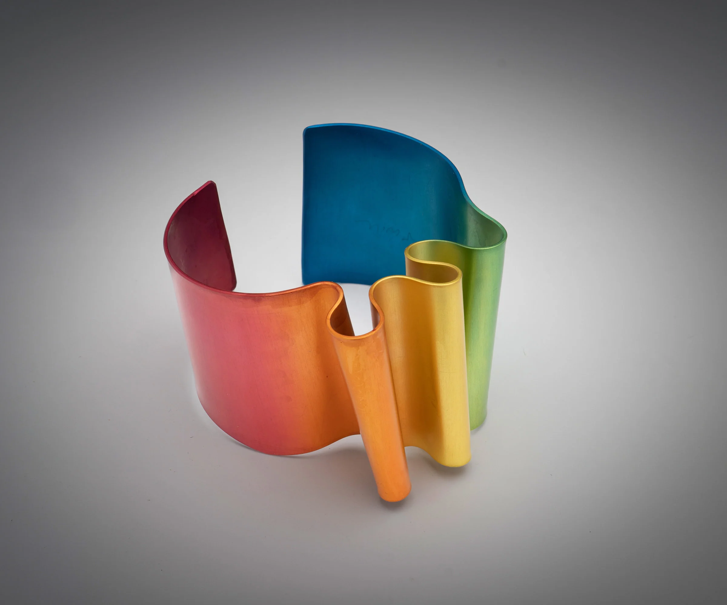 Rainbow Fan Cuff - Sculptural Wave of Rainbow Colors in a Cuff