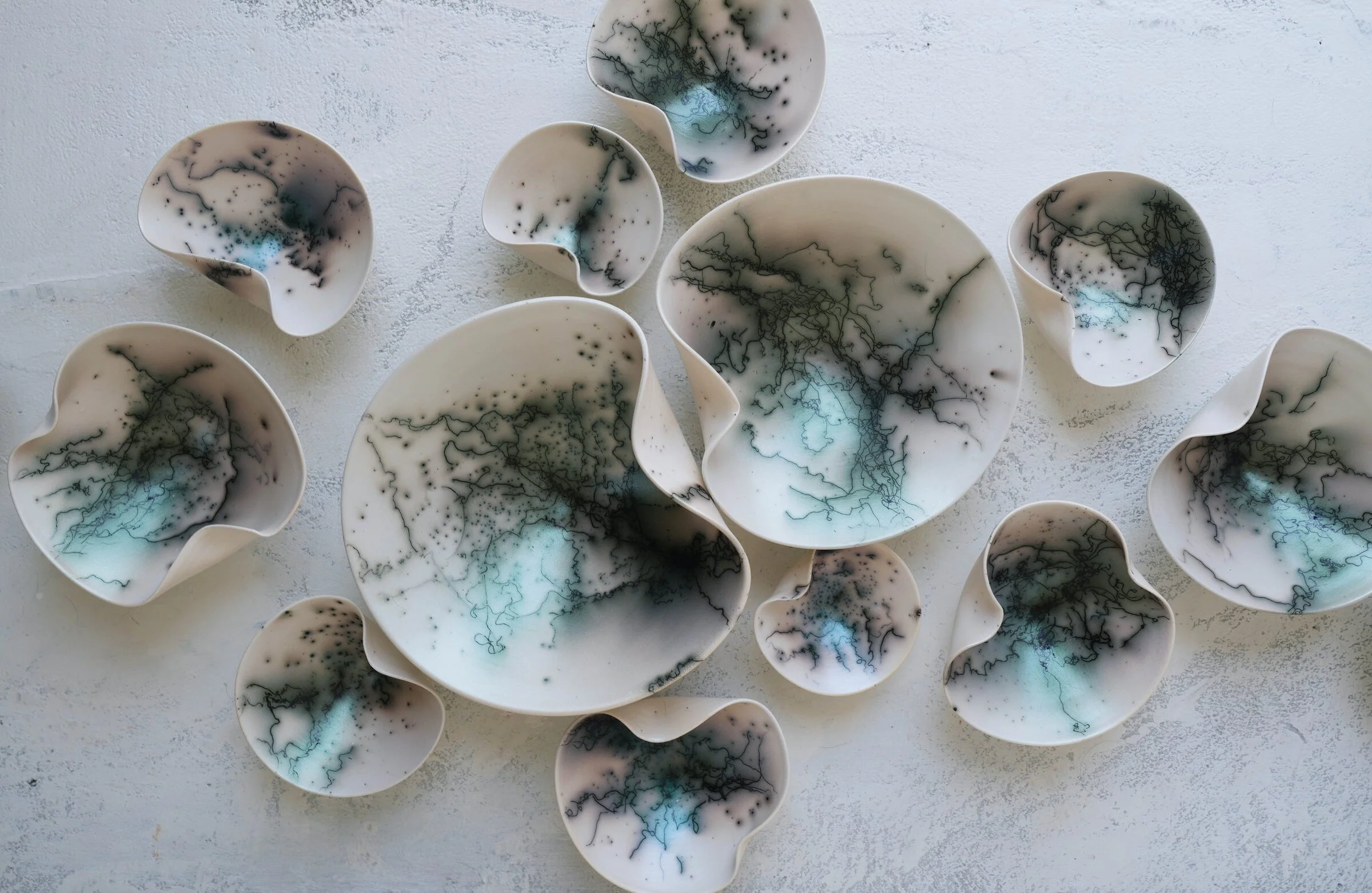 Raku Wall Sculpture Set with Green Luster, 16 Piece - Image 2