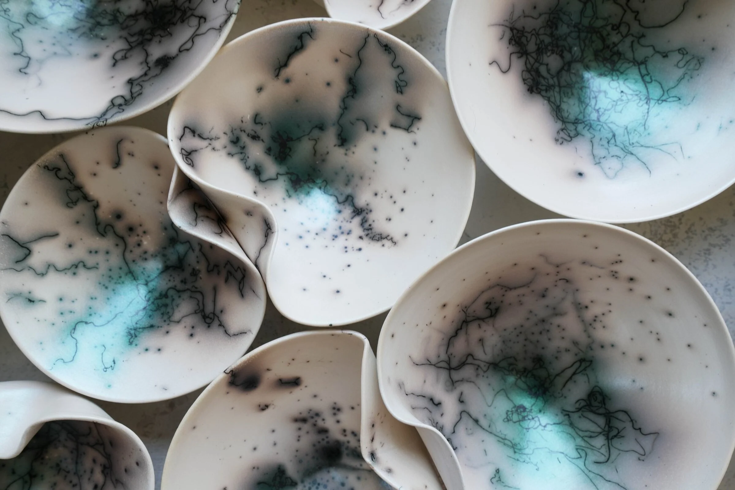 Raku Wall Sculpture Set with Green Luster, 16 Piece - Image 3