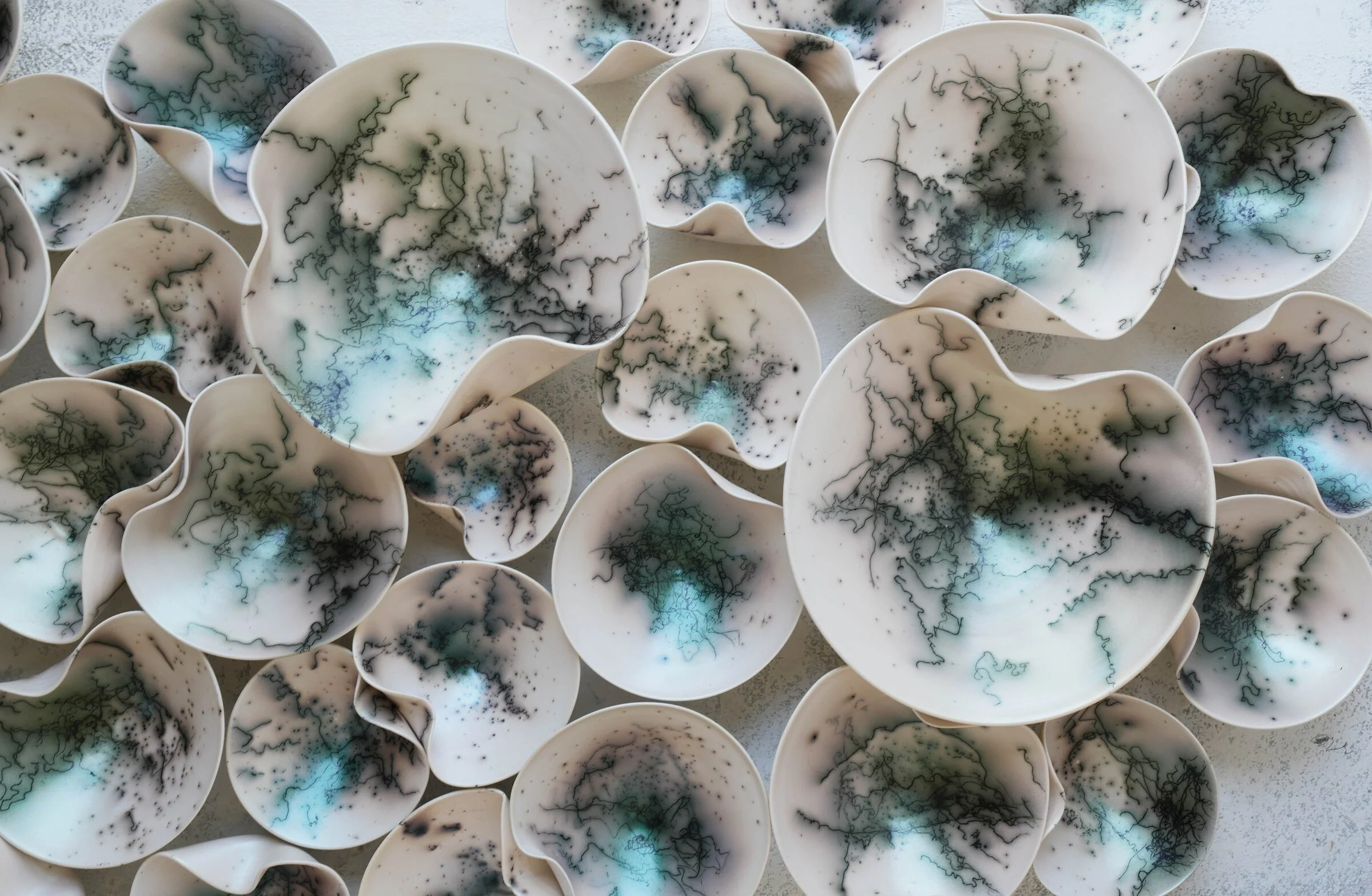 Raku Wall Sculpture Set with Green Luster, 16 Piece - Image 5