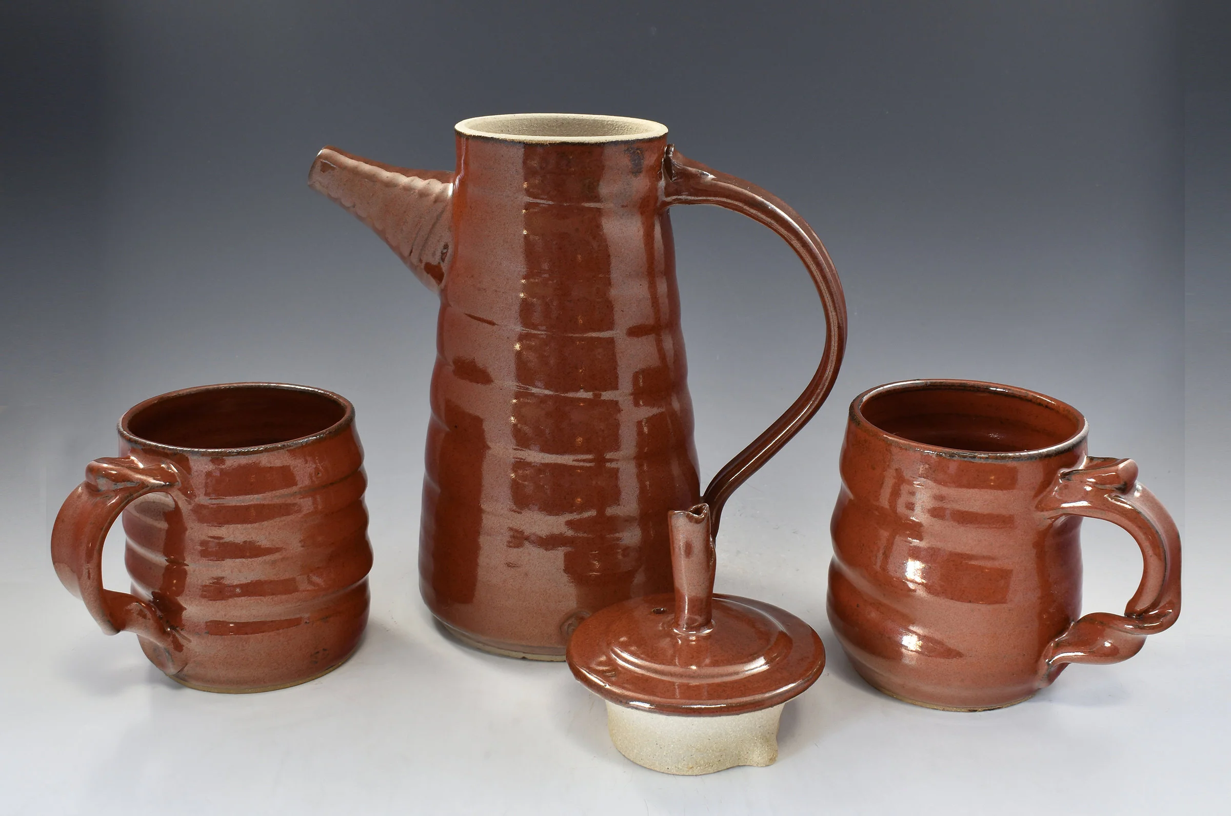 Red Stoneware Teapot Set - Image 2