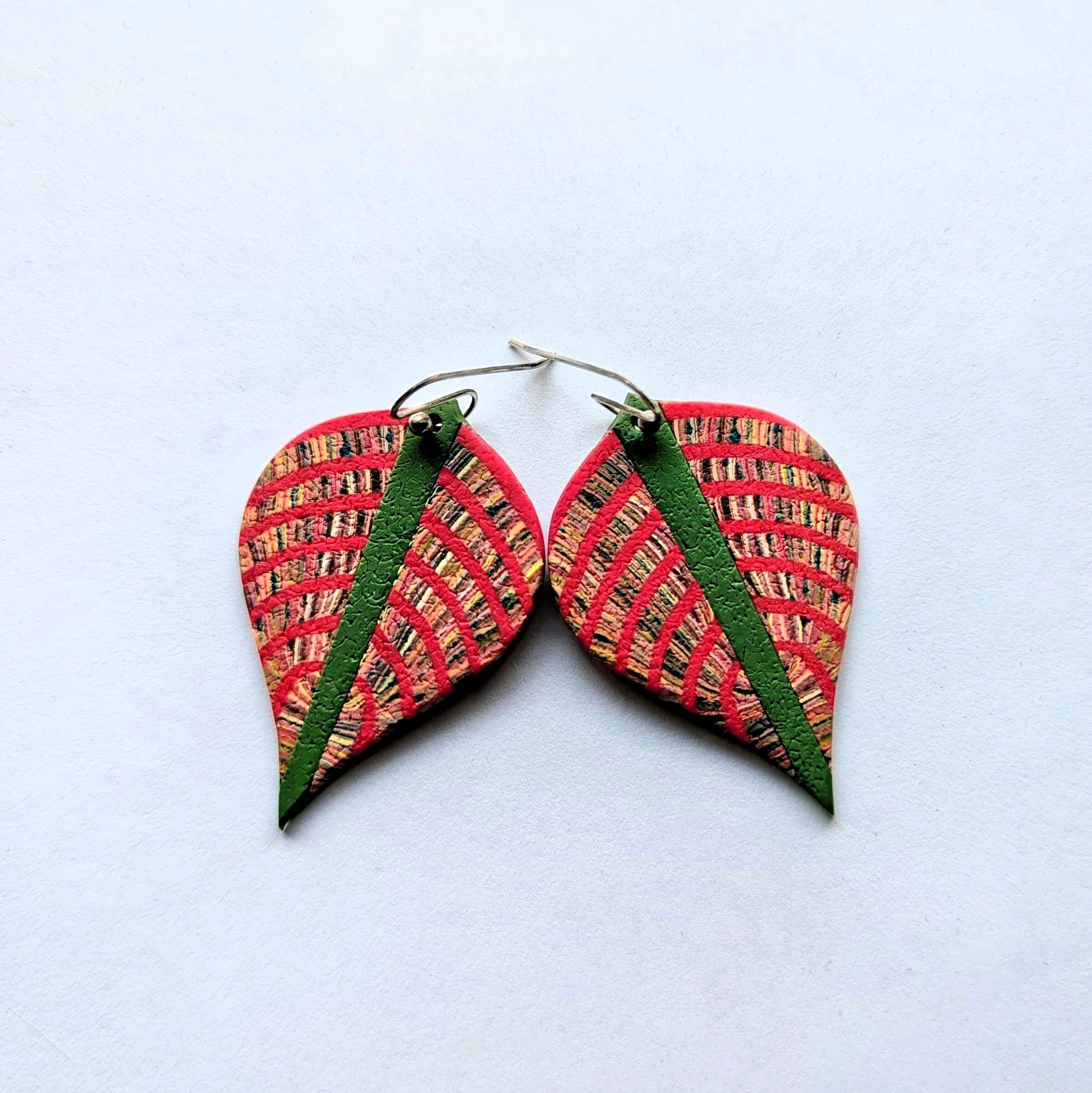 Red Veined Leaves Earrings